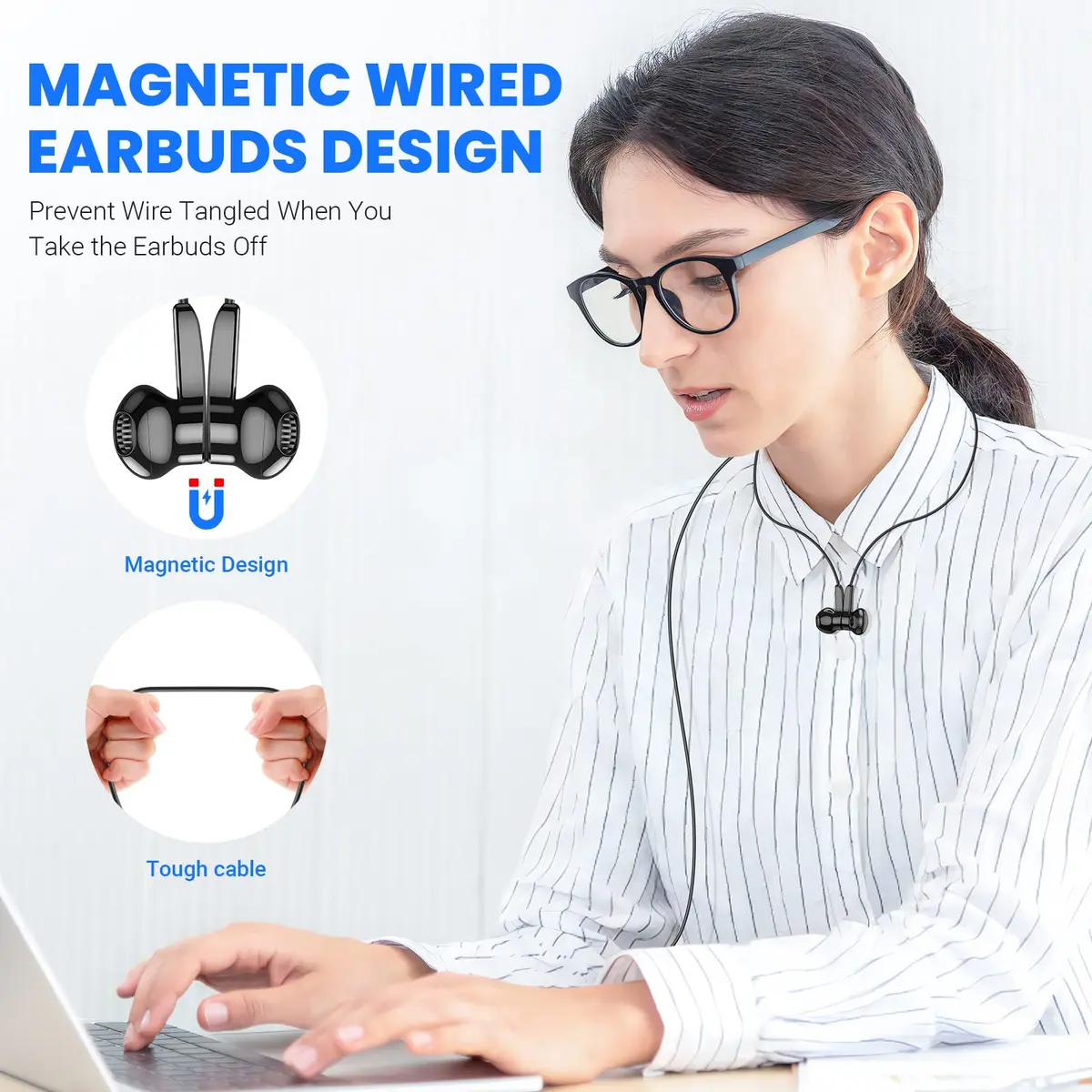 ASKUBSKU USB C Wired Headphones for Samsung & More | High Fidelity Stereo, Magnetic Neckband, 45° Semi In-Ear Design - view 4