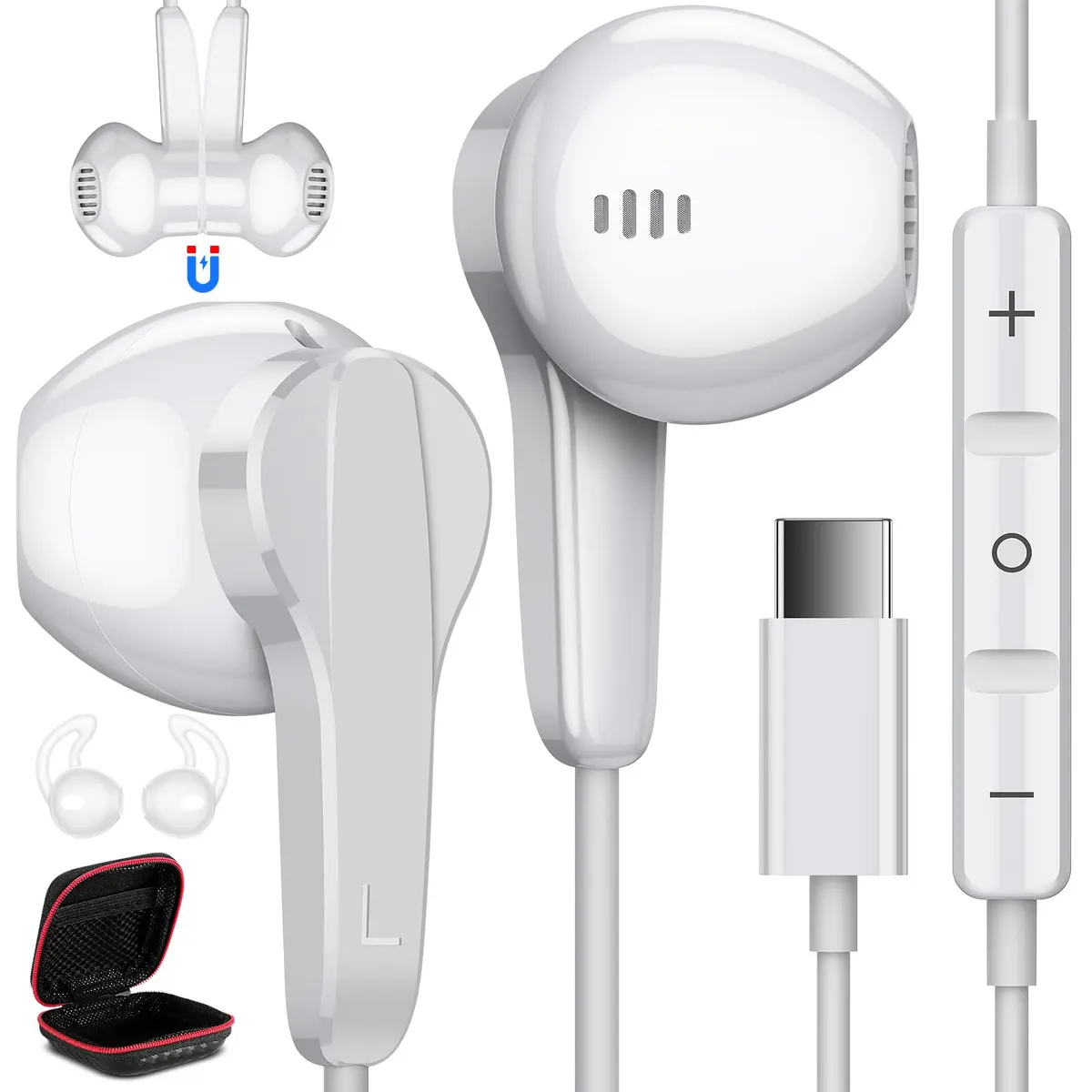 ASKUBSKU Wired Type C Headphones White | Noise Isolating, Deep Bass, Universal Compatibility - main product image