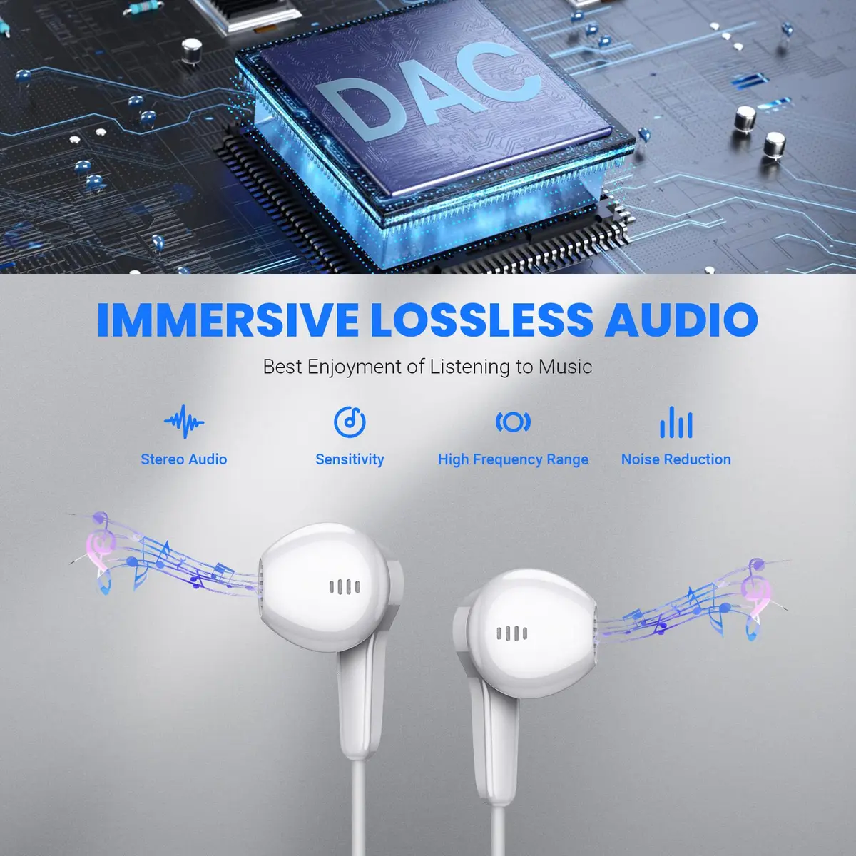 ASKUBSKU Wired Type C Headphones White | Noise Isolating, Deep Bass, Universal Compatibility - view 2