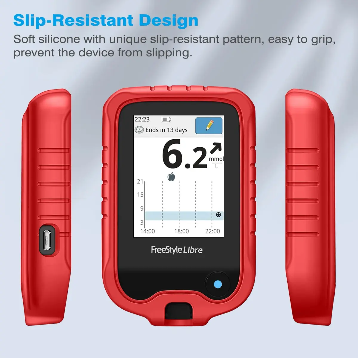 MEDMAX Silicone Case for Freestyle Libre 3 2 Reader | Red Protective Cover with Anti-Slip Grip - view 6