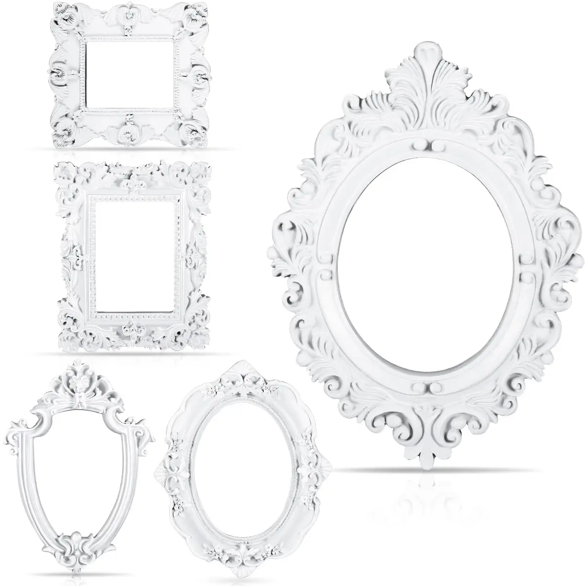Yalikop White 5 Pcs Mini Vintage Resin Picture Frames Set | 4.92 x 4 Inches (12.5 x 10.2 cm) - main product image