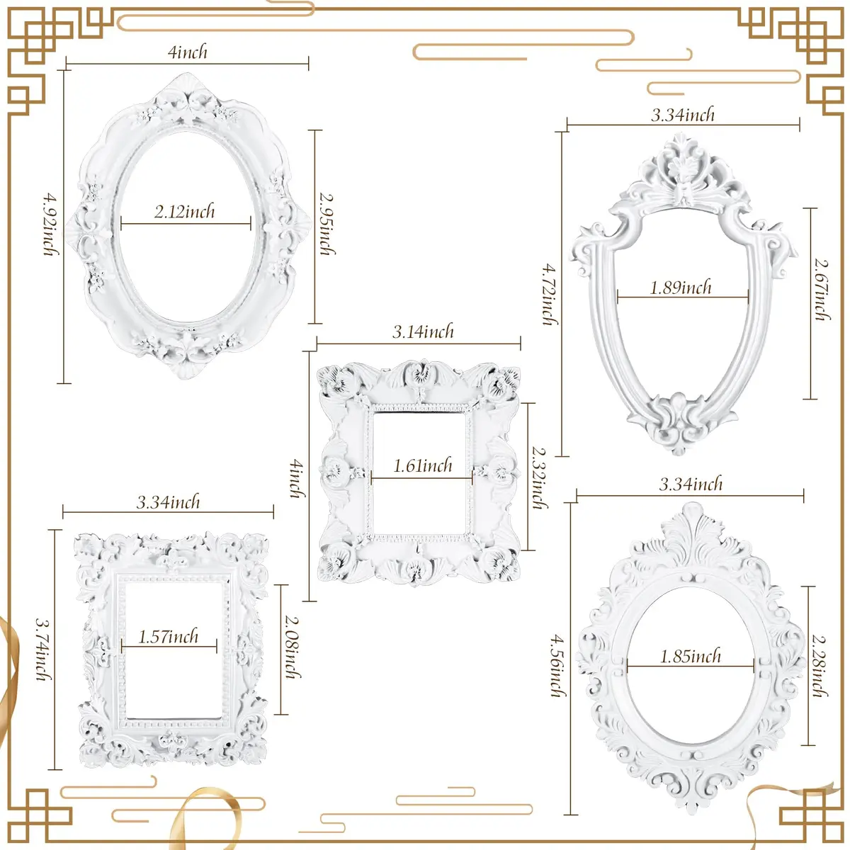 Yalikop White 5 Pcs Mini Vintage Resin Picture Frames Set | 4.92 x 4 Inches (12.5 x 10.2 cm) - view 6