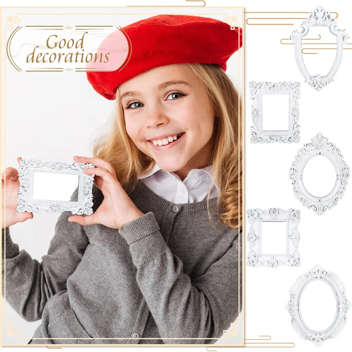 Yalikop White 5 Pcs Mini Vintage Resin Picture Frames Set | 4.92 x 4 Inches (12.5 x 10.2 cm) - view 3