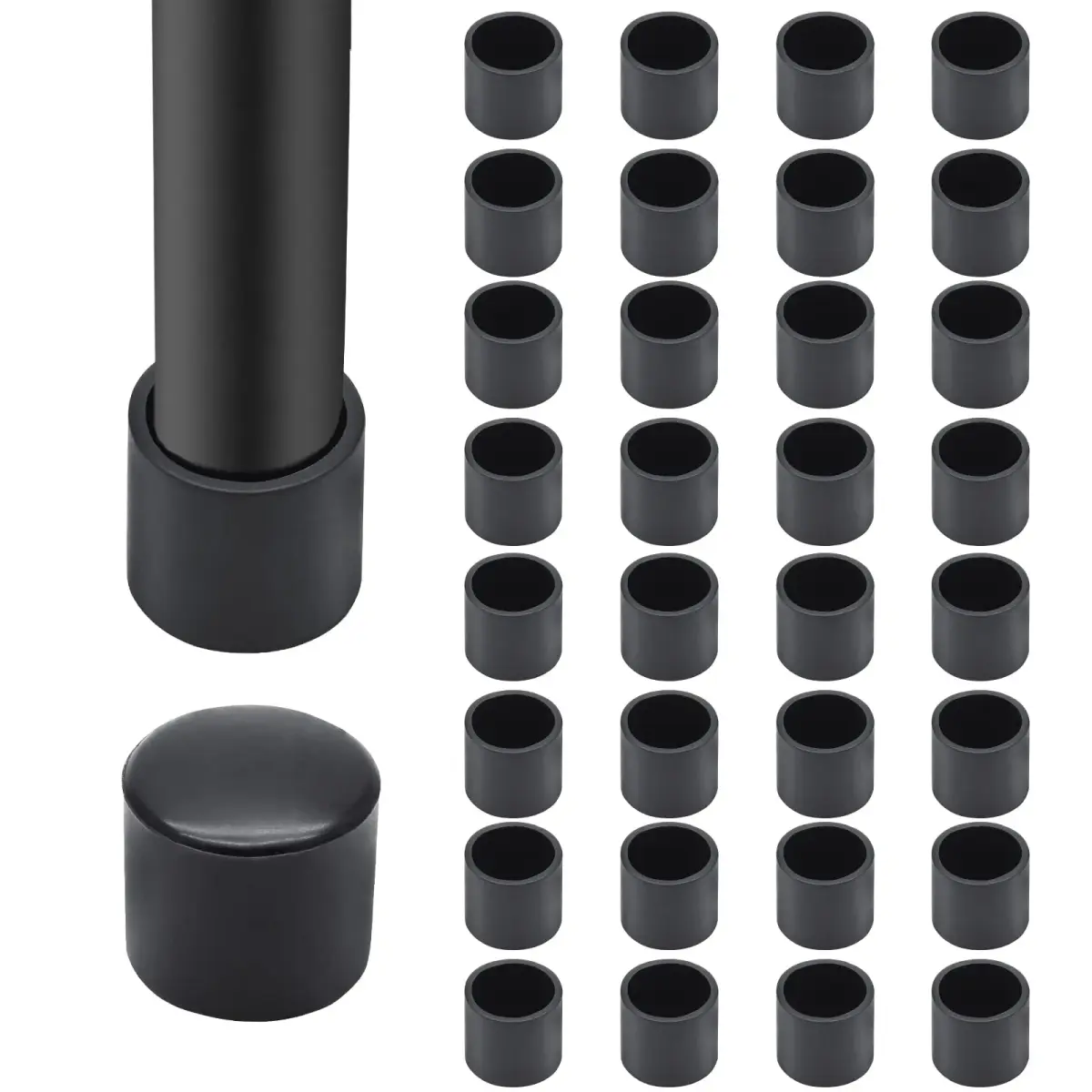 Auvotuis Black 32Pcs Furniture Floor Protector Tips for Legs <12mm | Protects Floors & Reduces Noise - main product image
