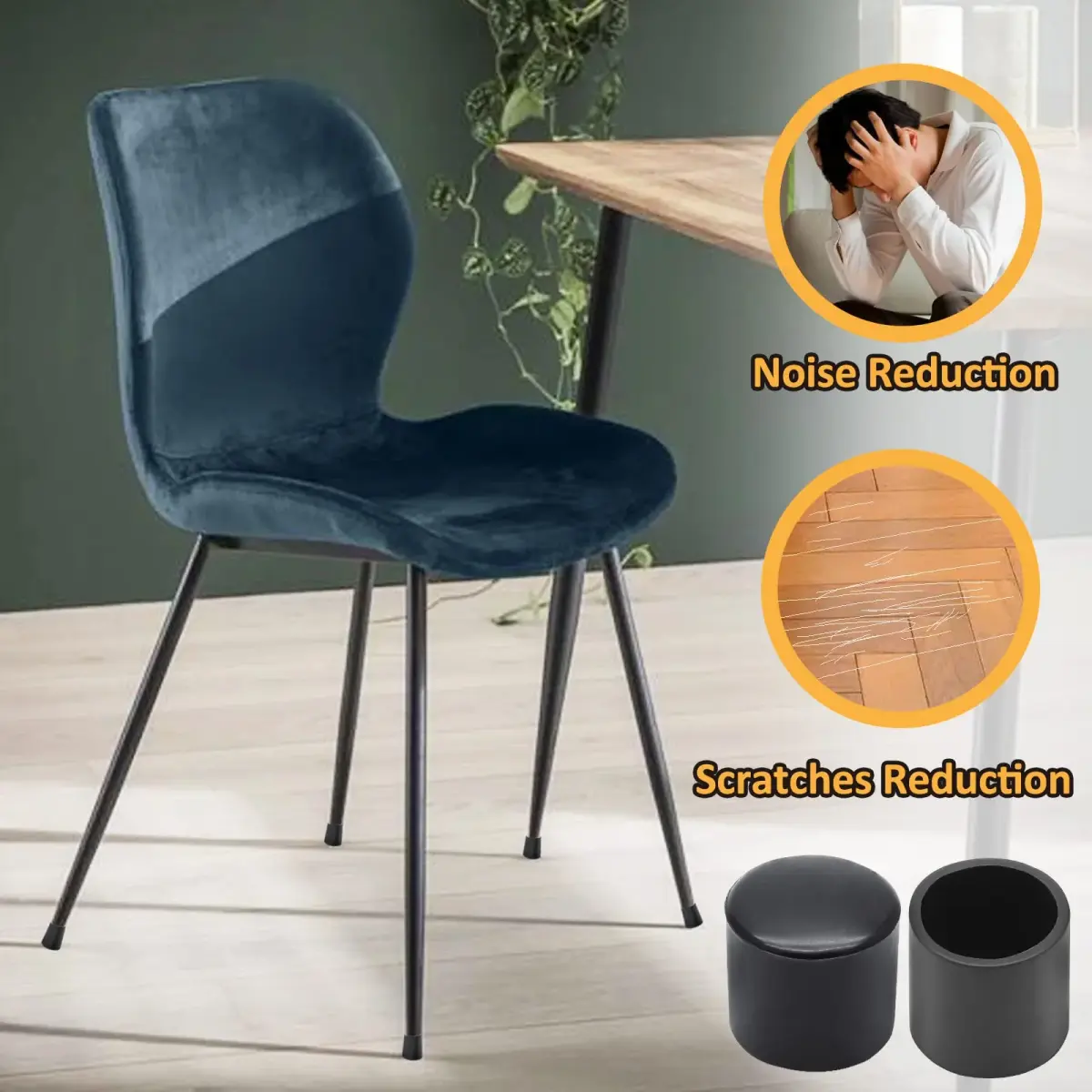 Auvotuis Black 32Pcs Furniture Floor Protector Tips for Legs <12mm | Protects Floors & Reduces Noise - view 5