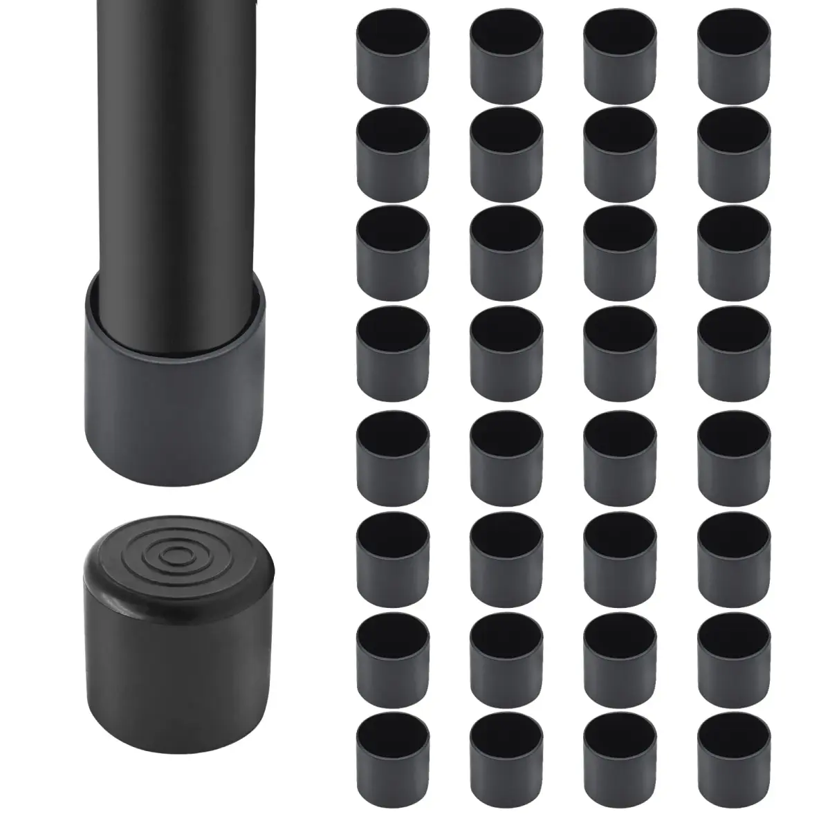 Auvotuis Black PVC Chair Leg Tips 25mm (1 Inch) | Pack of 32 Floor Protectors - main product image