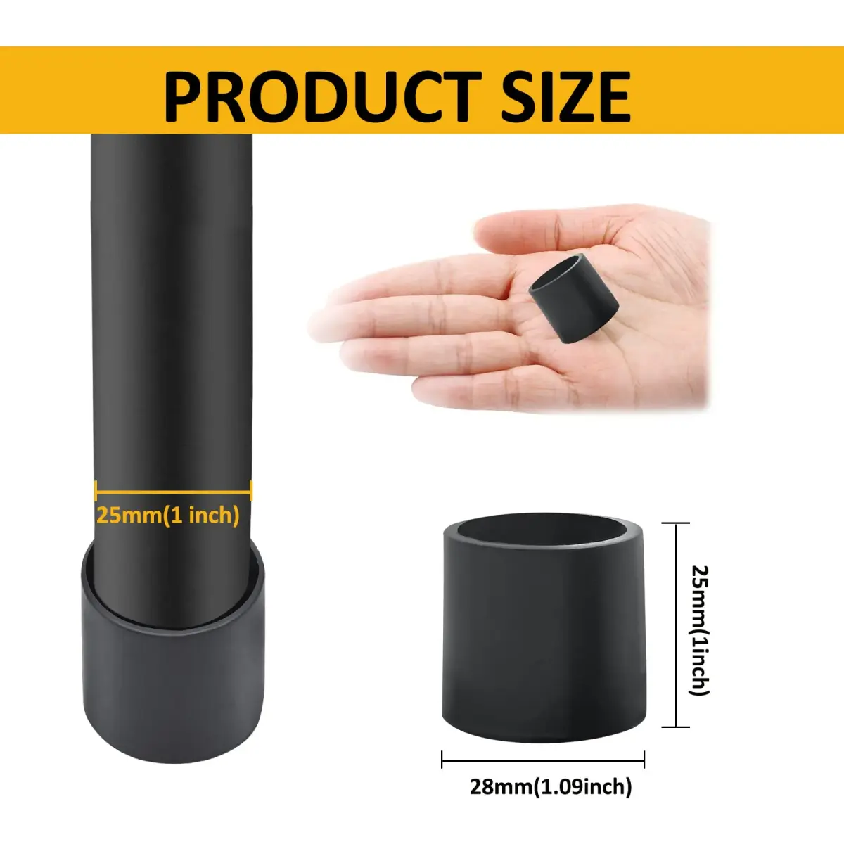 Auvotuis Black PVC Chair Leg Tips 25mm (1 Inch) | Pack of 32 Floor Protectors - view 2