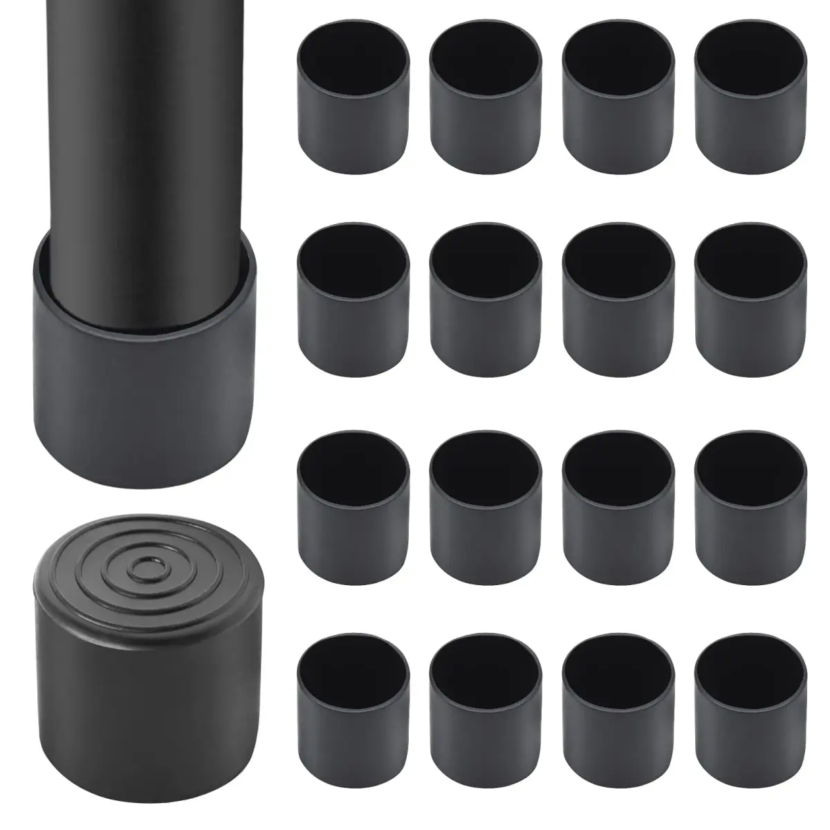 Auvotuis 16Pcs Black PVC Chair Leg Tips 38mm (1.5 Inch) | Protect Floors & Reduce Noise - main product image