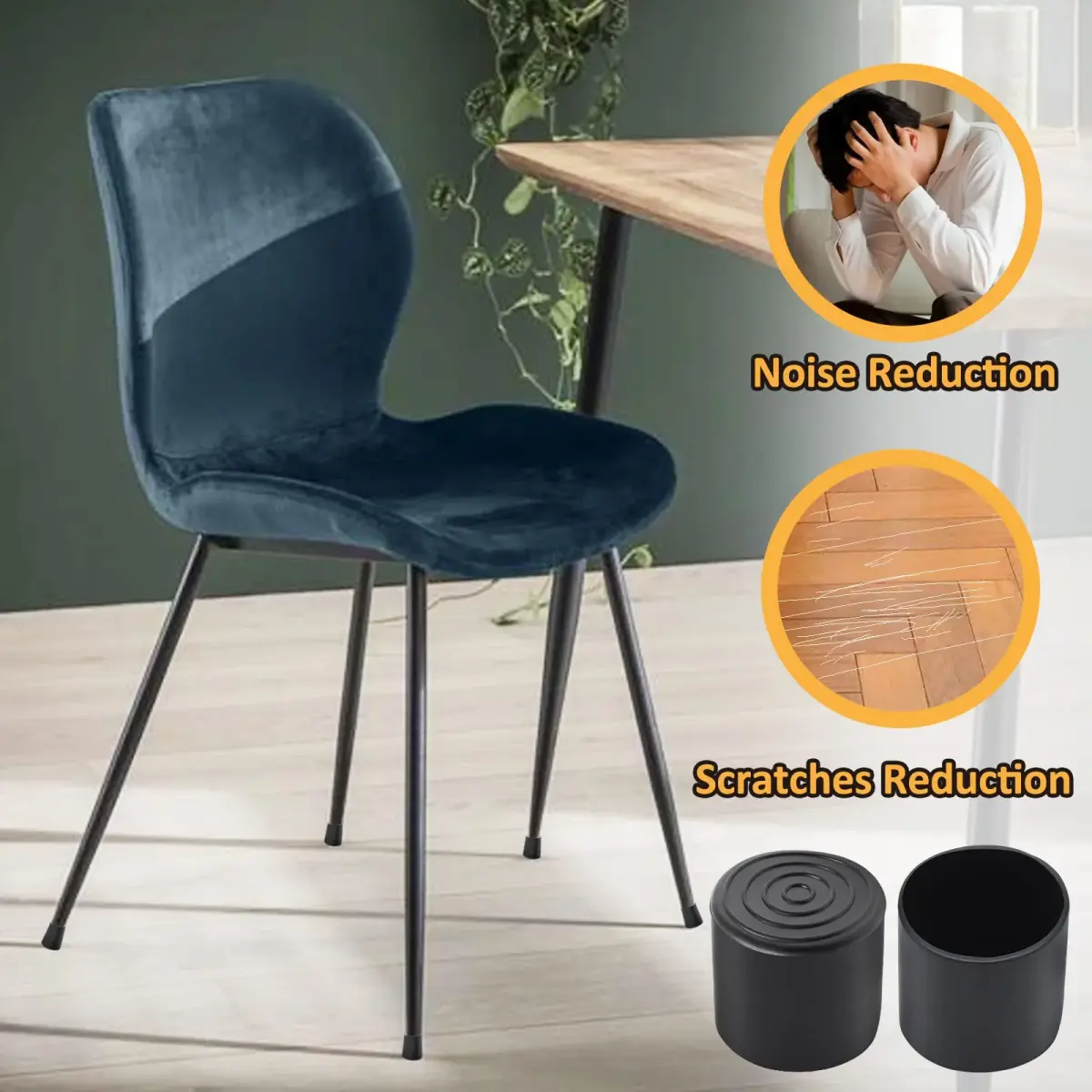 Auvotuis 16Pcs Black PVC Chair Leg Tips 38mm (1.5 Inch) | Protect Floors & Reduce Noise - view 5