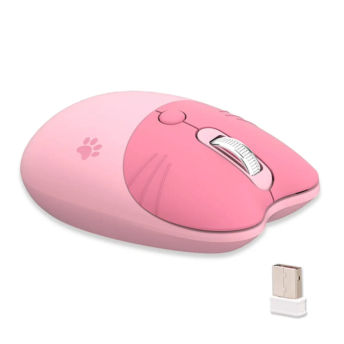 Lomiluskr Cute Cat Wireless Mouse Pink | Silent 2.4G Input Mouse for Girls & Kids - main product image