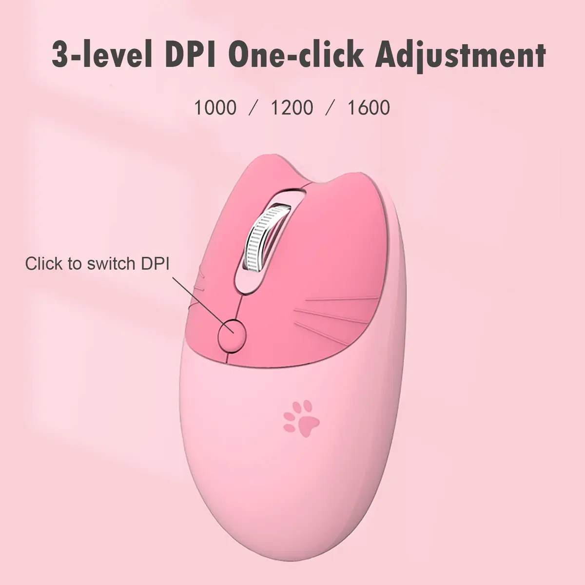 Lomiluskr Cute Cat Wireless Mouse Pink | Silent 2.4G Input Mouse for Girls & Kids - view 6