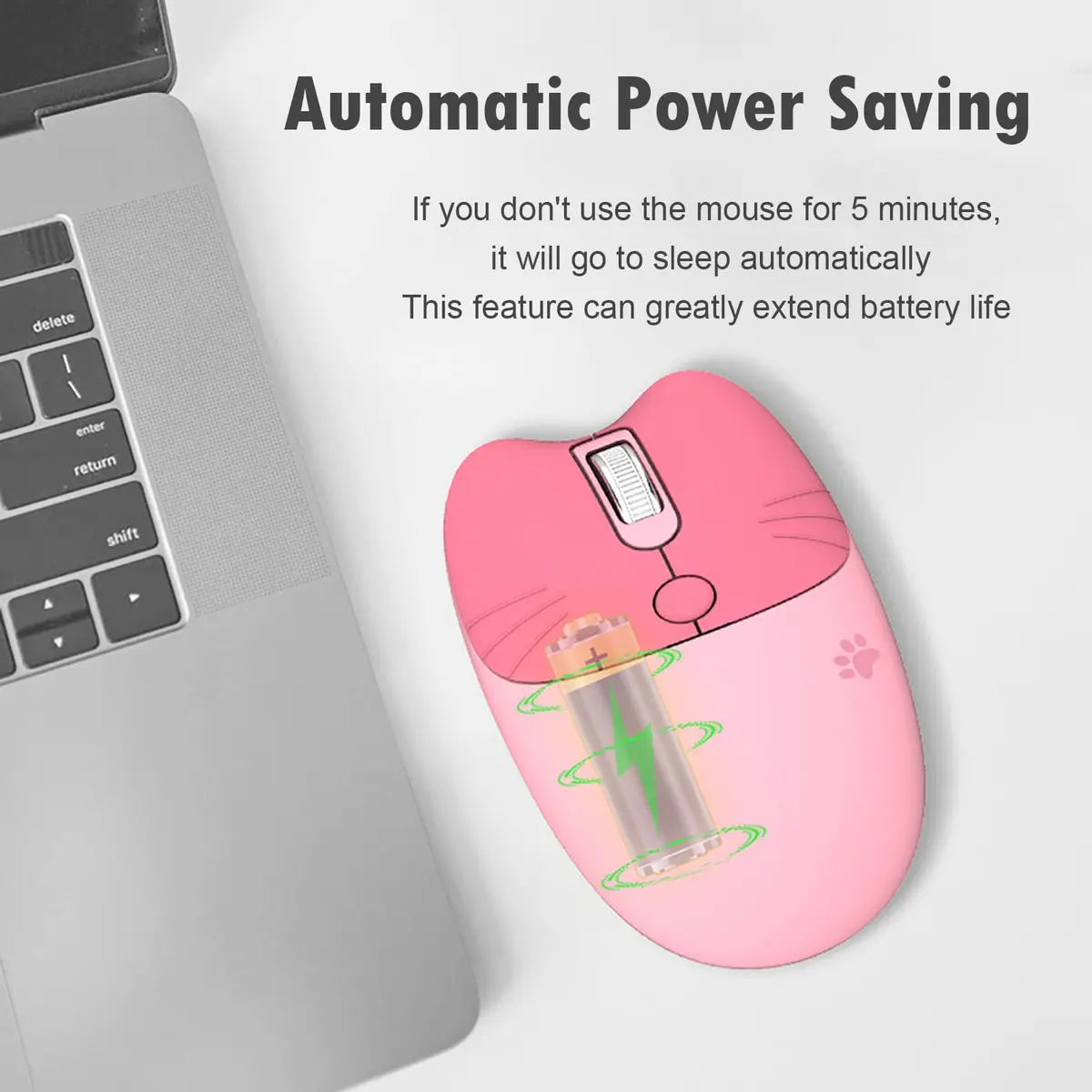 Lomiluskr Cute Cat Wireless Mouse Pink | Silent 2.4G Input Mouse for Girls & Kids - view 7