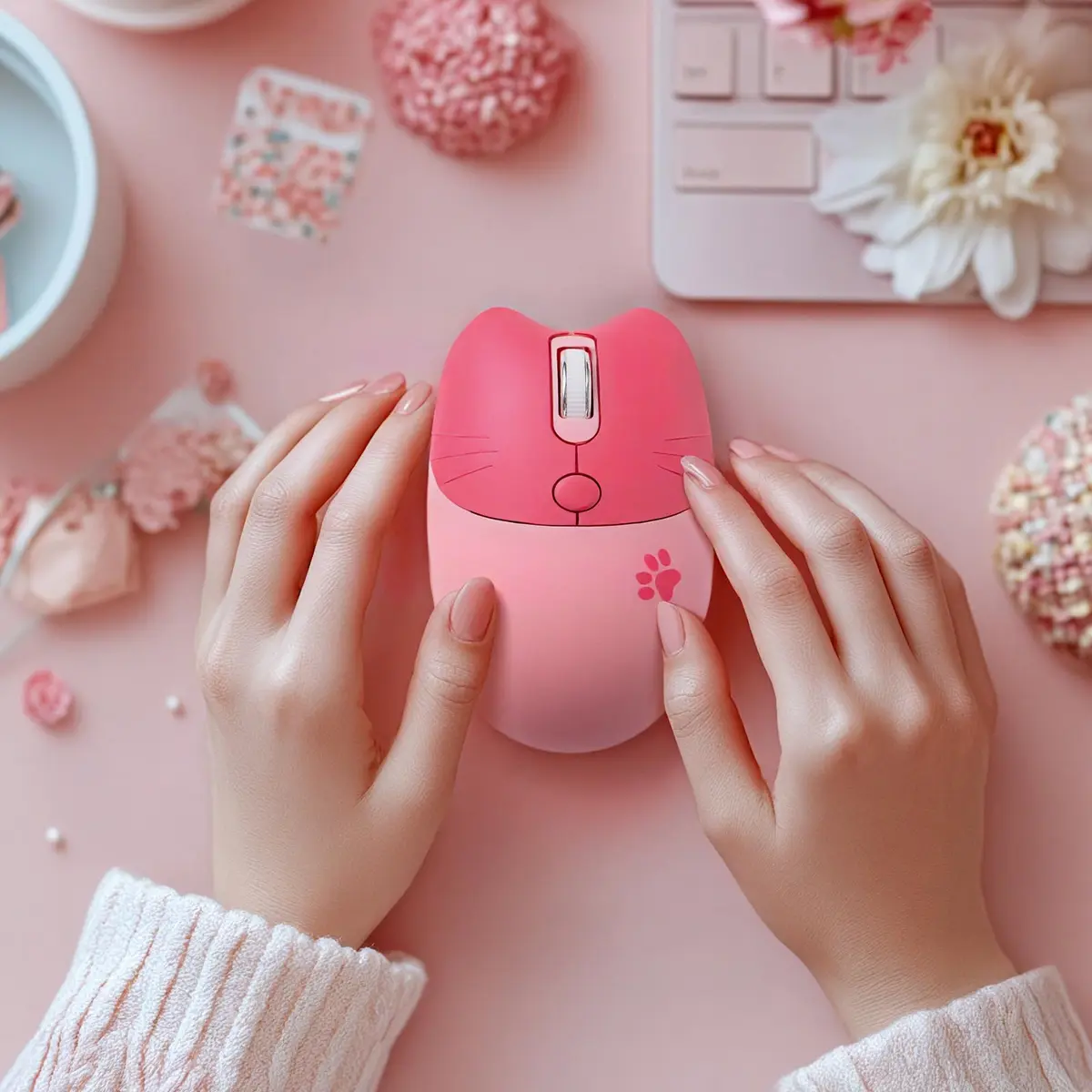 Lomiluskr Cute Cat Wireless Mouse Pink | Silent 2.4G Input Mouse for Girls & Kids - view 2