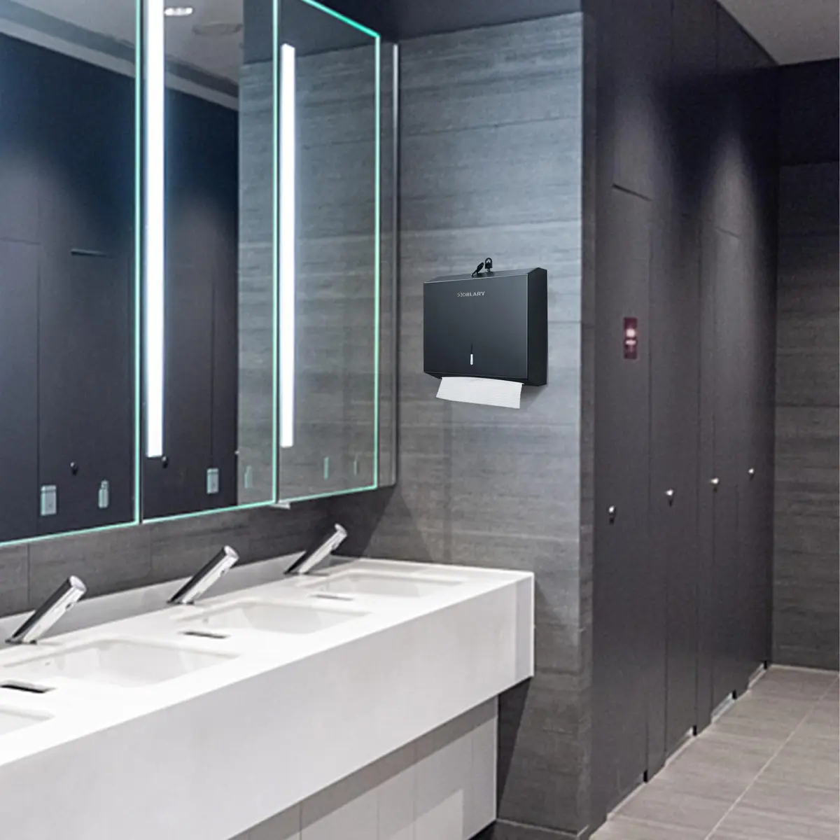 Gorlary Commercial Paper Towel Dispenser Wall Mount, Matte Black | Space-Saving Stainless Steel Design - view 5
