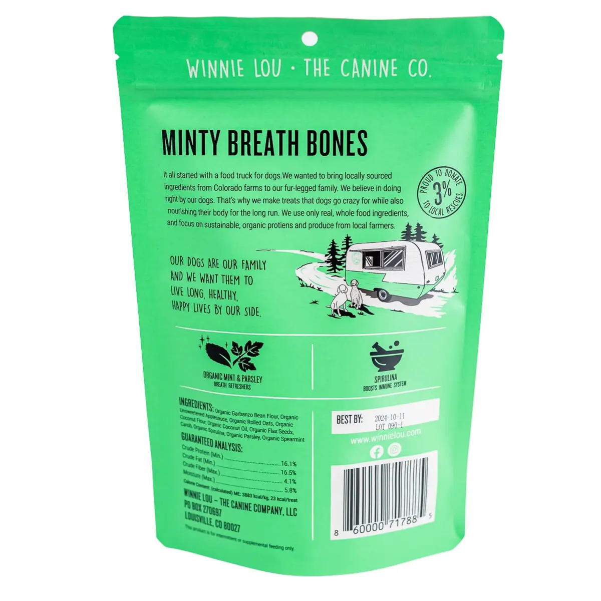 Winnie Lou The Canine Co. Mint Breath Bones 4 Oz | Organic Dog Treats for Fresh Breath - view 6