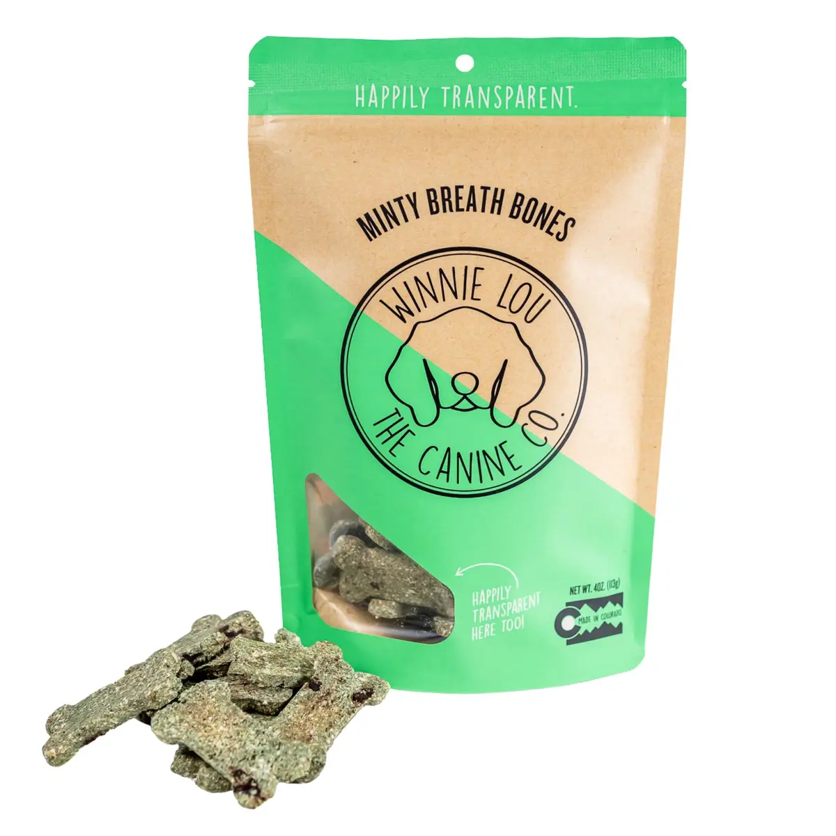 Winnie Lou The Canine Co. Mint Breath Bones 4 Oz | Organic Dog Treats for Fresh Breath - main product image