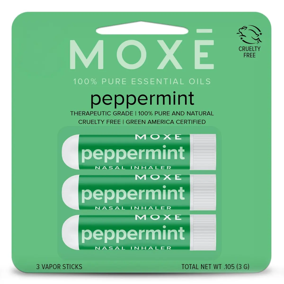 MOXE Peppermint Essential Oil Nasal Inhaler Stick, Cooling & Refreshing 3PK | Pure Peppermint Oil for Breathing & Mental Alertness - main product image