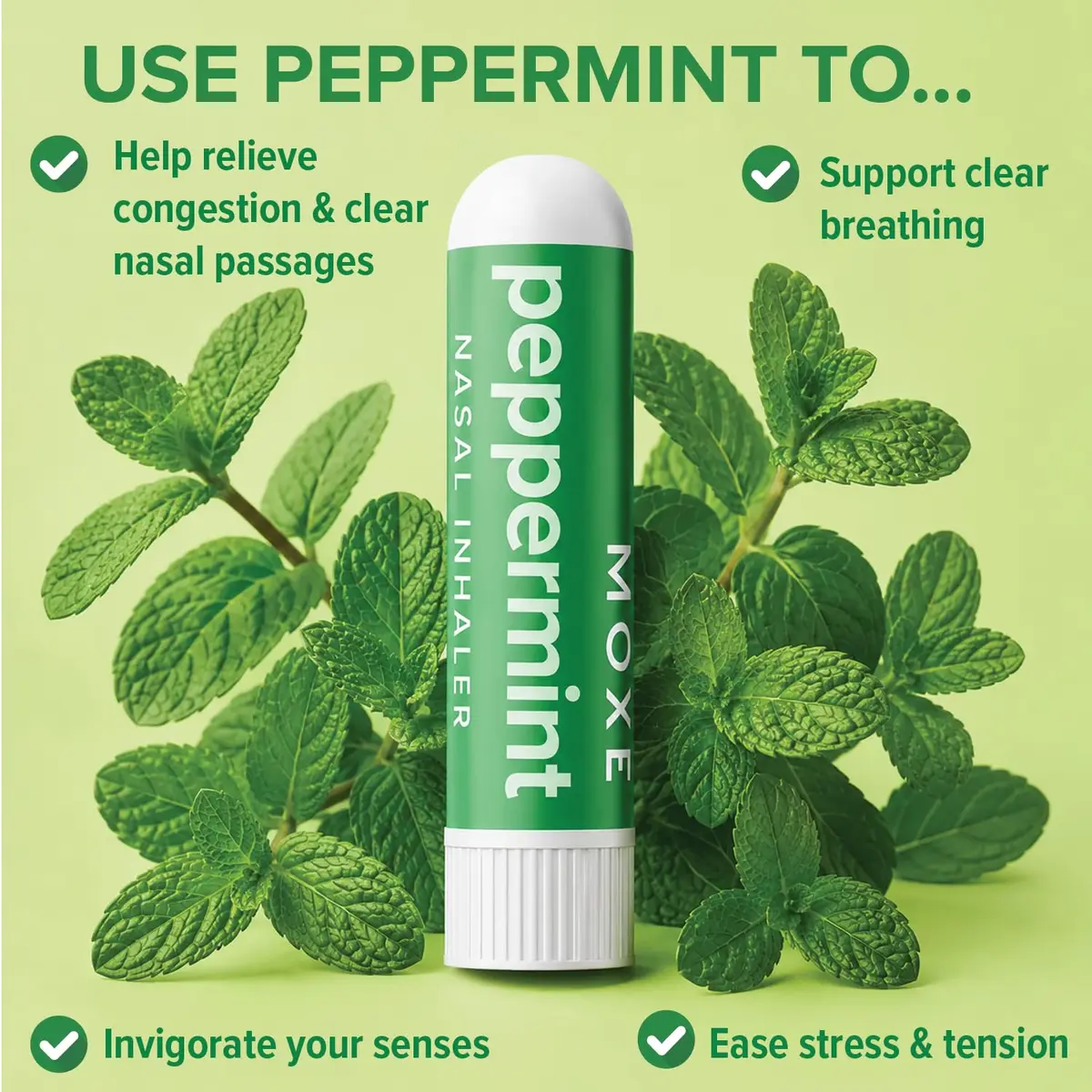 MOXE Peppermint Essential Oil Nasal Inhaler Stick, Cooling & Refreshing 3PK | Pure Peppermint Oil for Breathing & Mental Alertness - view 2