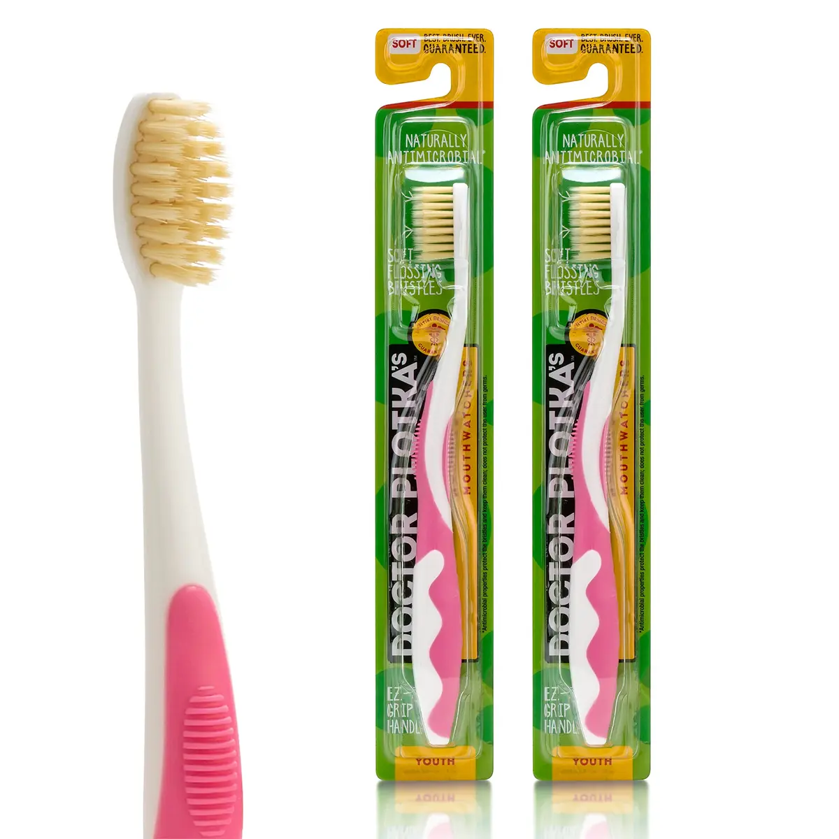 MOUTHWATCHERS Soft Flossing Manual Toothbrush for Kids & Teens, 2-Pack Pink | Gentle Dual-Layered Bristles - main product image