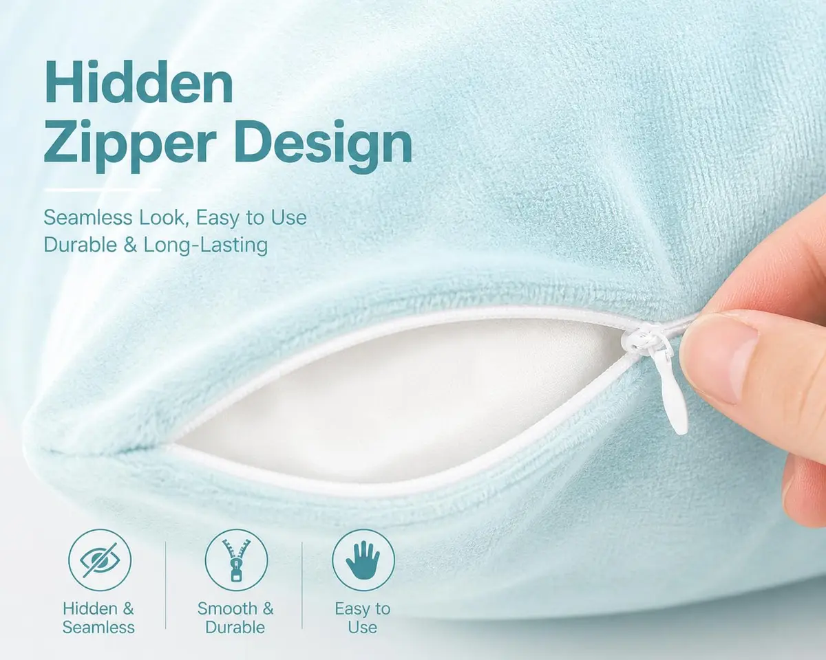 EVOLIVE Micromink Body Pillow Cover 21"x54" | Plush Faux Fur & Velvet Feel (Light Blue) - view 6