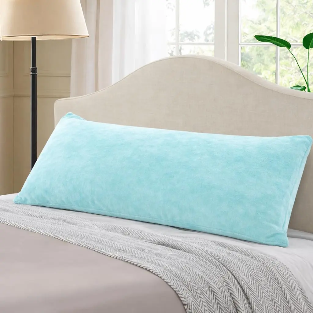 EVOLIVE Micromink Body Pillow Cover 21"x54" | Plush Faux Fur & Velvet Feel (Light Blue) - view 7