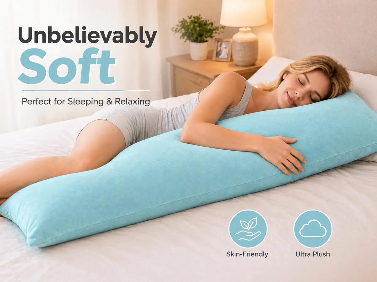 EVOLIVE Micromink Body Pillow Cover 21"x54" | Plush Faux Fur & Velvet Feel (Light Blue) - view 3