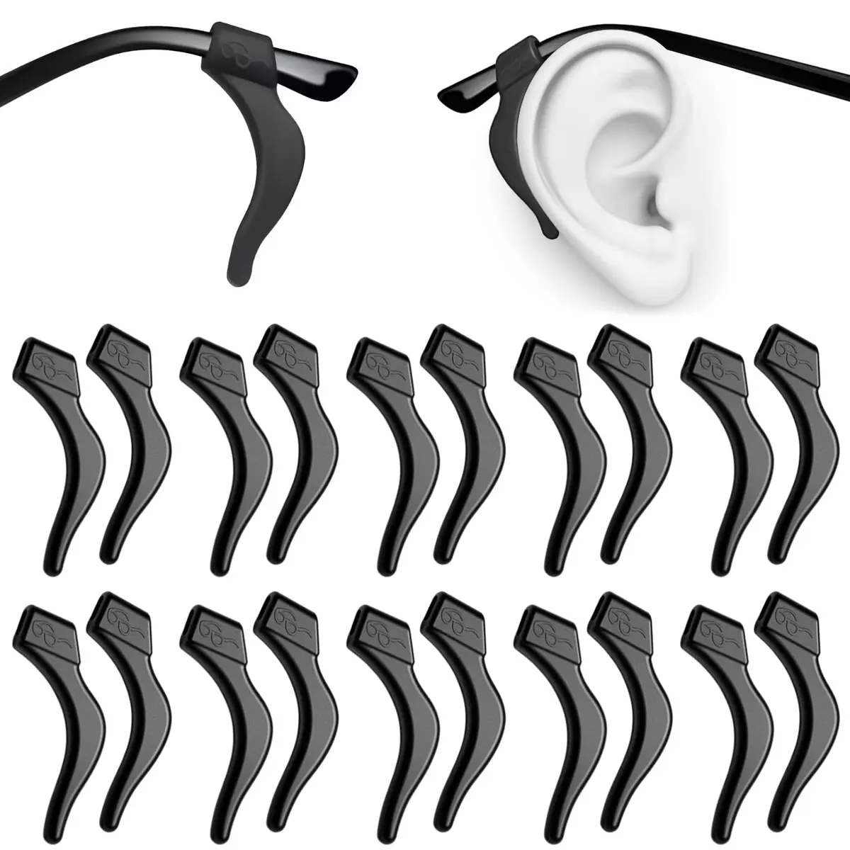 PTSLKHN Soft Silicone Eyeglass Ear Grips 10 Pairs (Black) | Secure Fit for Active Lifestyles - main product image