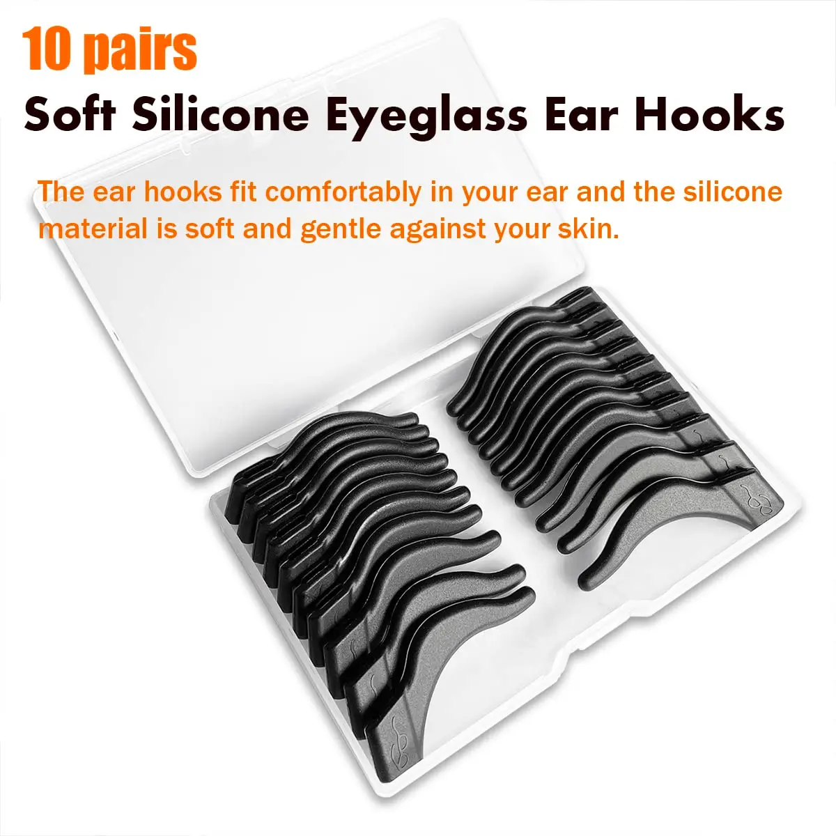 PTSLKHN Soft Silicone Eyeglass Ear Grips 10 Pairs (Black) | Secure Fit for Active Lifestyles - view 2