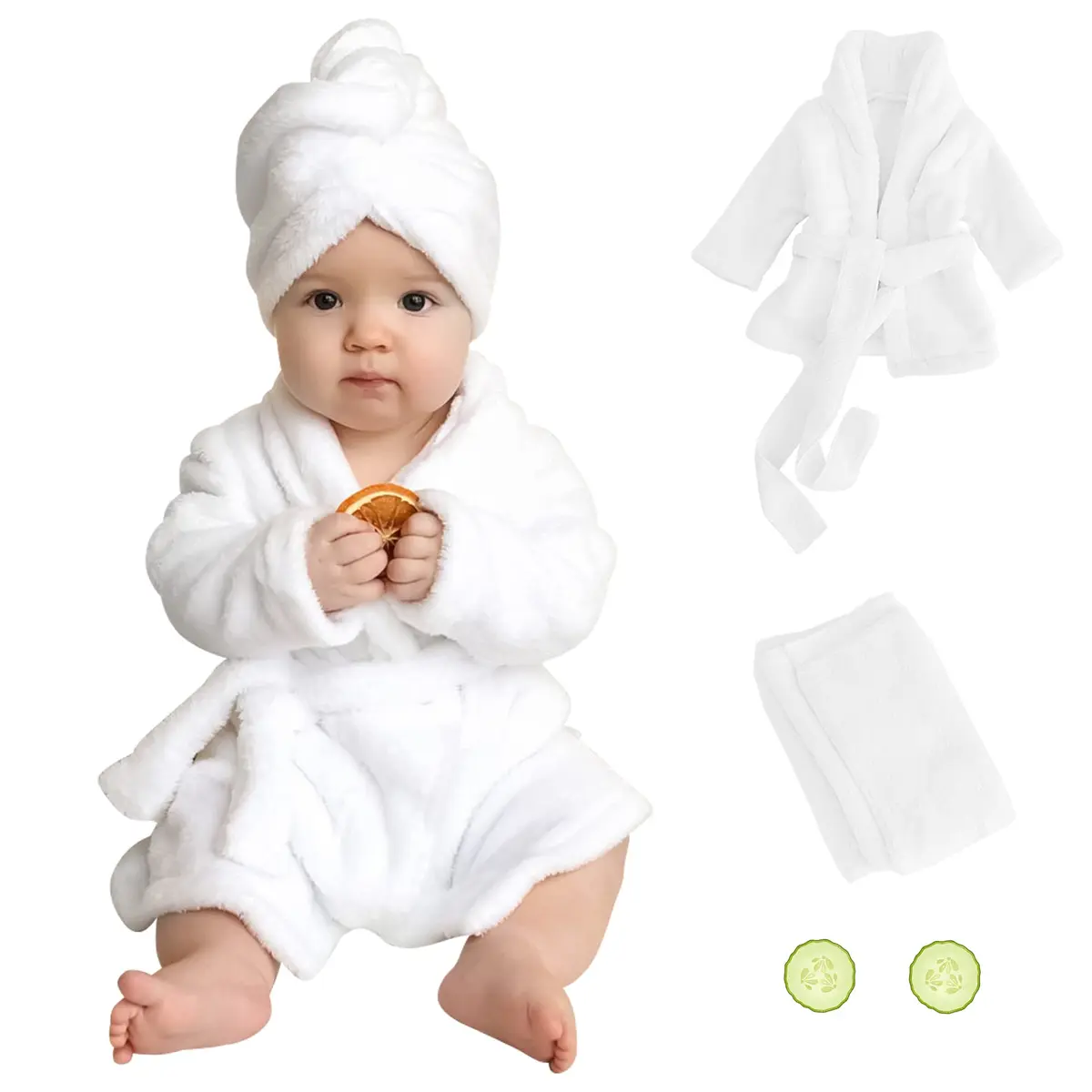 M&G House Newborn Photography Props Baby Bathrobe Set White 6-13 Months | Soft Cotton Crochet - main product image