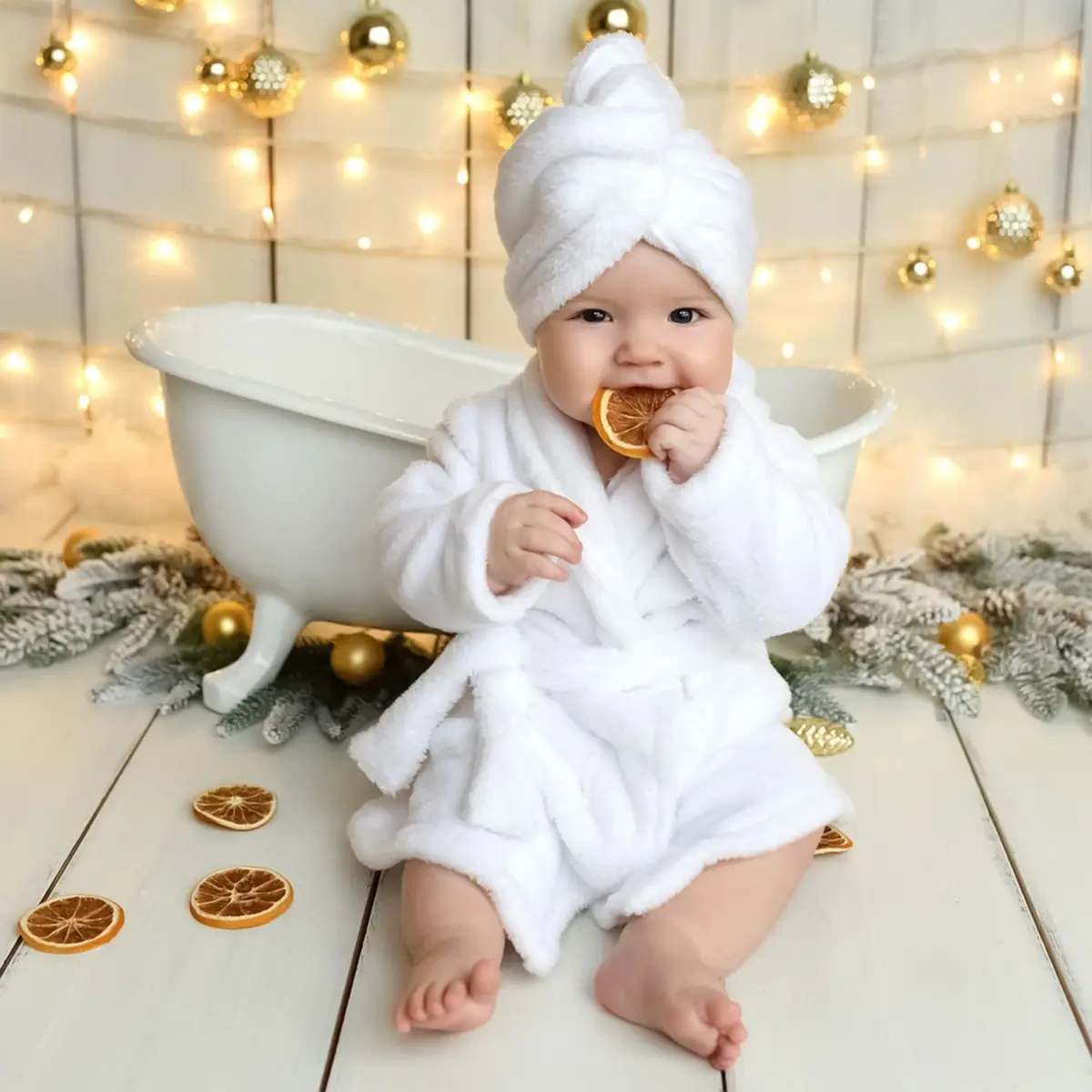M&G House Newborn Photography Props Baby Bathrobe Set White 6-13 Months | Soft Cotton Crochet - view 8