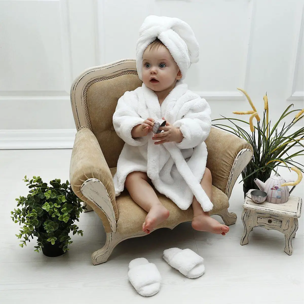 M&G House Newborn Photography Props Baby Bathrobe Set White 6-13 Months | Soft Cotton Crochet - view 4