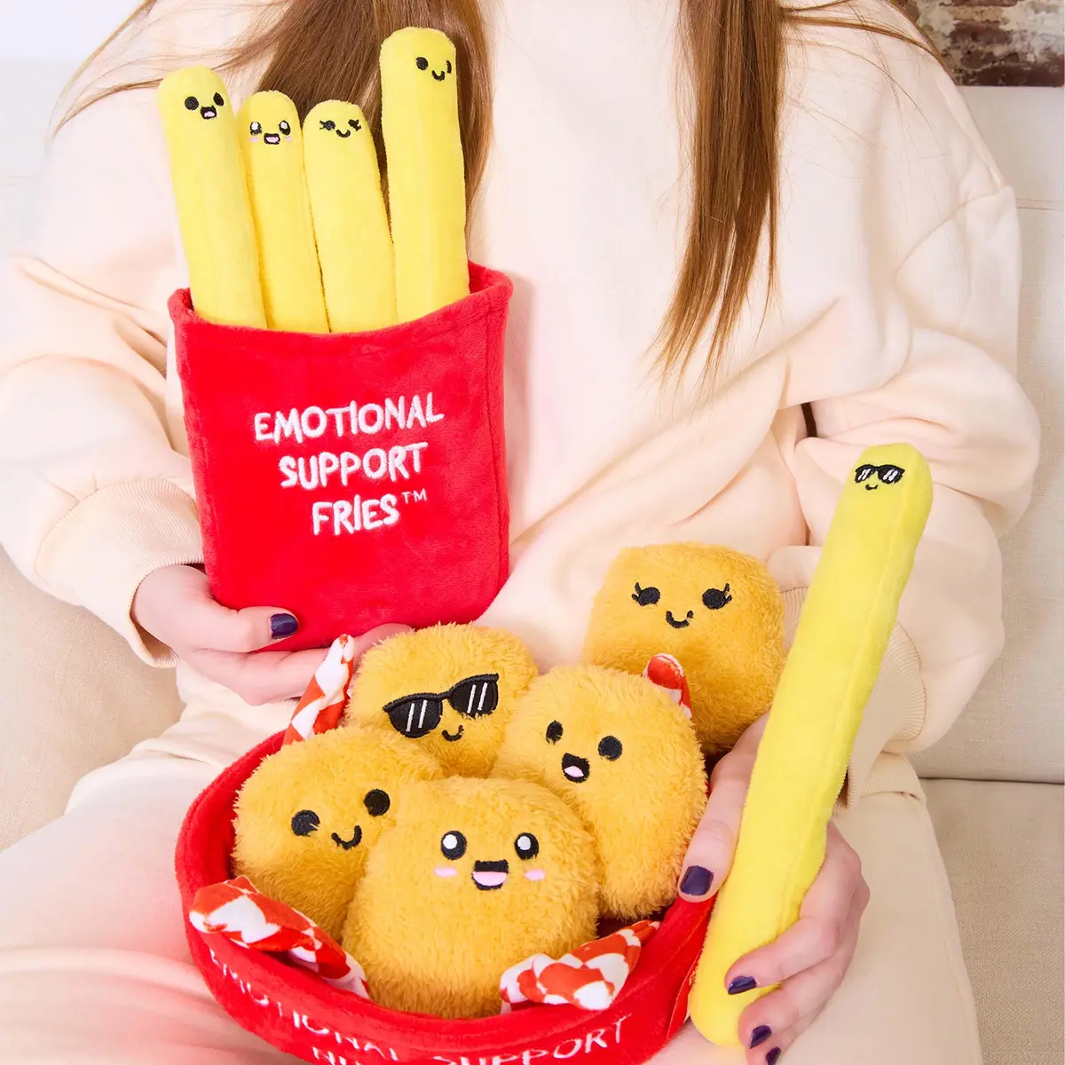 Relatable Emotional Support Fries Plush Toy Set 18 cm (7.25 in) | Soft Cuddly Toy with Carrying Basket - view 2