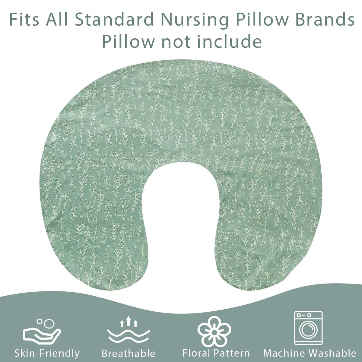 HNHUAMING Green Sage Nursing Pillow Cover | Hypoallergenic, Zippered, Fits 22.5 x 18 inch Pillows - view 5