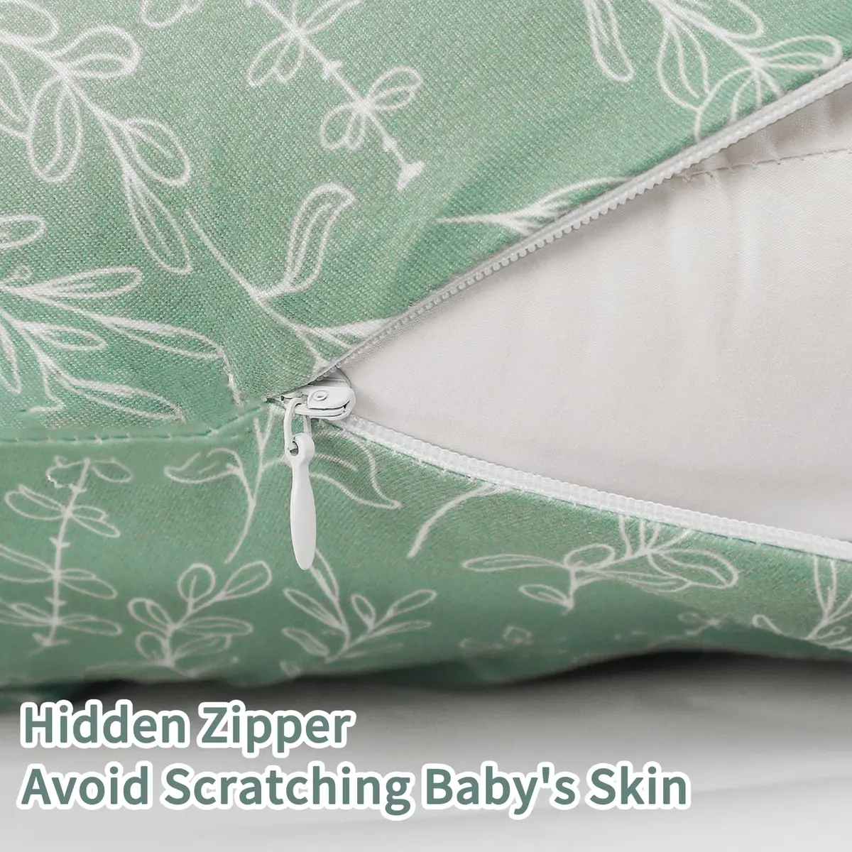 HNHUAMING Green Sage Nursing Pillow Cover | Hypoallergenic, Zippered, Fits 22.5 x 18 inch Pillows - view 6