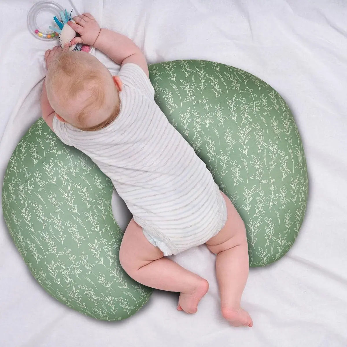 HNHUAMING Green Sage Nursing Pillow Cover | Hypoallergenic, Zippered, Fits 22.5 x 18 inch Pillows - view 7