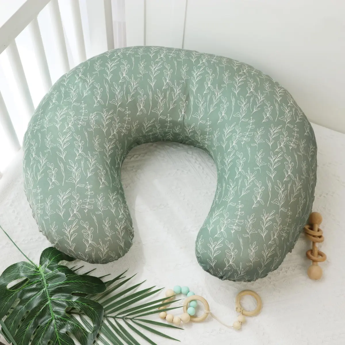 HNHUAMING Green Sage Nursing Pillow Cover | Hypoallergenic, Zippered, Fits 22.5 x 18 inch Pillows - view 2