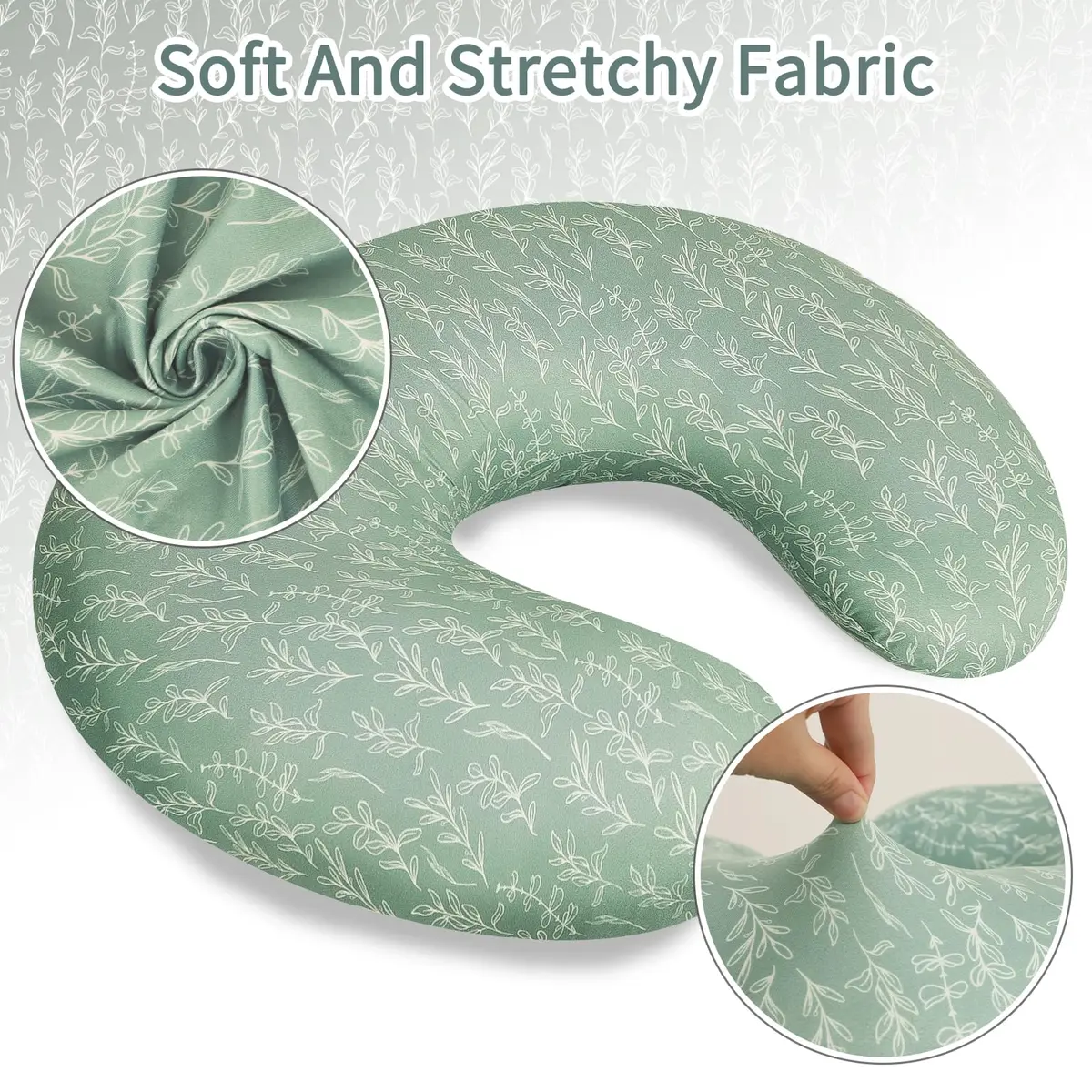HNHUAMING Green Sage Nursing Pillow Cover | Hypoallergenic, Zippered, Fits 22.5 x 18 inch Pillows - view 3