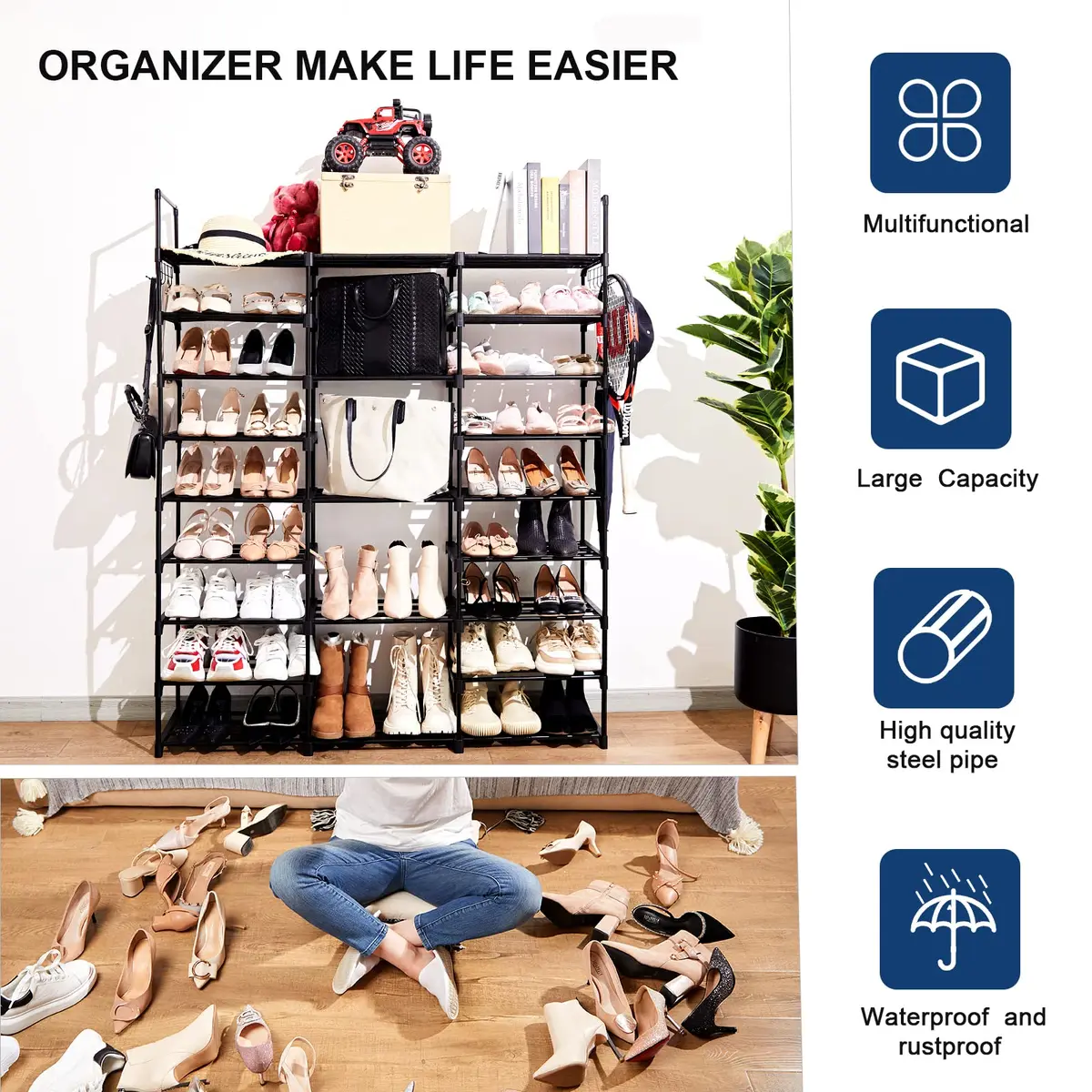 Mavivegue 9-Tier Metal Shoe Rack | Holds 50-55 Pairs, Modular & Durable (70-120 chars) - view 6