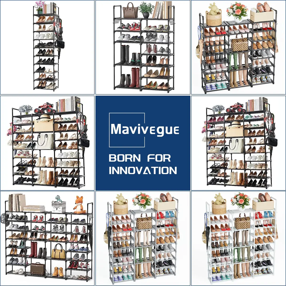 Mavivegue 9-Tier Metal Shoe Rack | Holds 50-55 Pairs, Modular & Durable (70-120 chars) - view 9