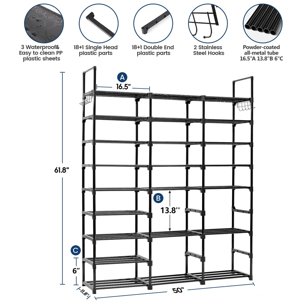 Mavivegue 9-Tier Metal Shoe Rack | Holds 50-55 Pairs, Modular & Durable (70-120 chars) - view 3