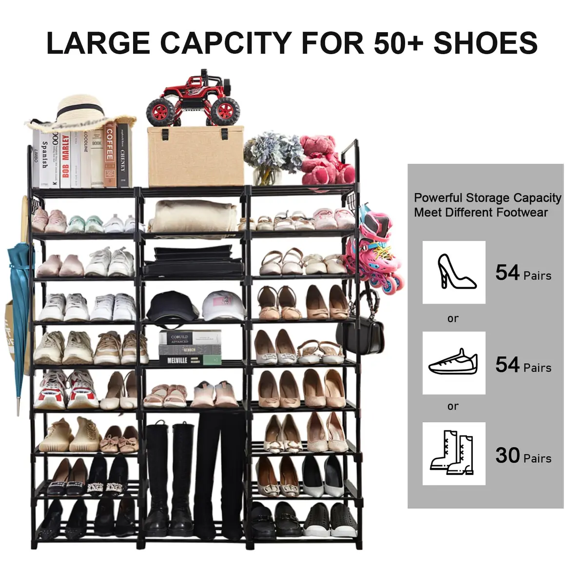 Mavivegue 9-Tier Metal Shoe Rack | Holds 50-55 Pairs, Modular & Durable (70-120 chars) - view 4