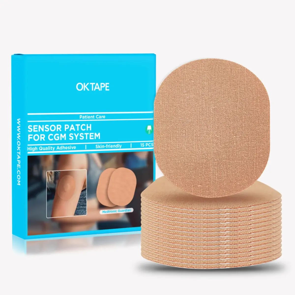 OK TAPE Adhesive Patches for Medtronic Guardian 15 Count (Pack of 1) Beige | Waterproof & Sweatproof CGM Patches - main product image