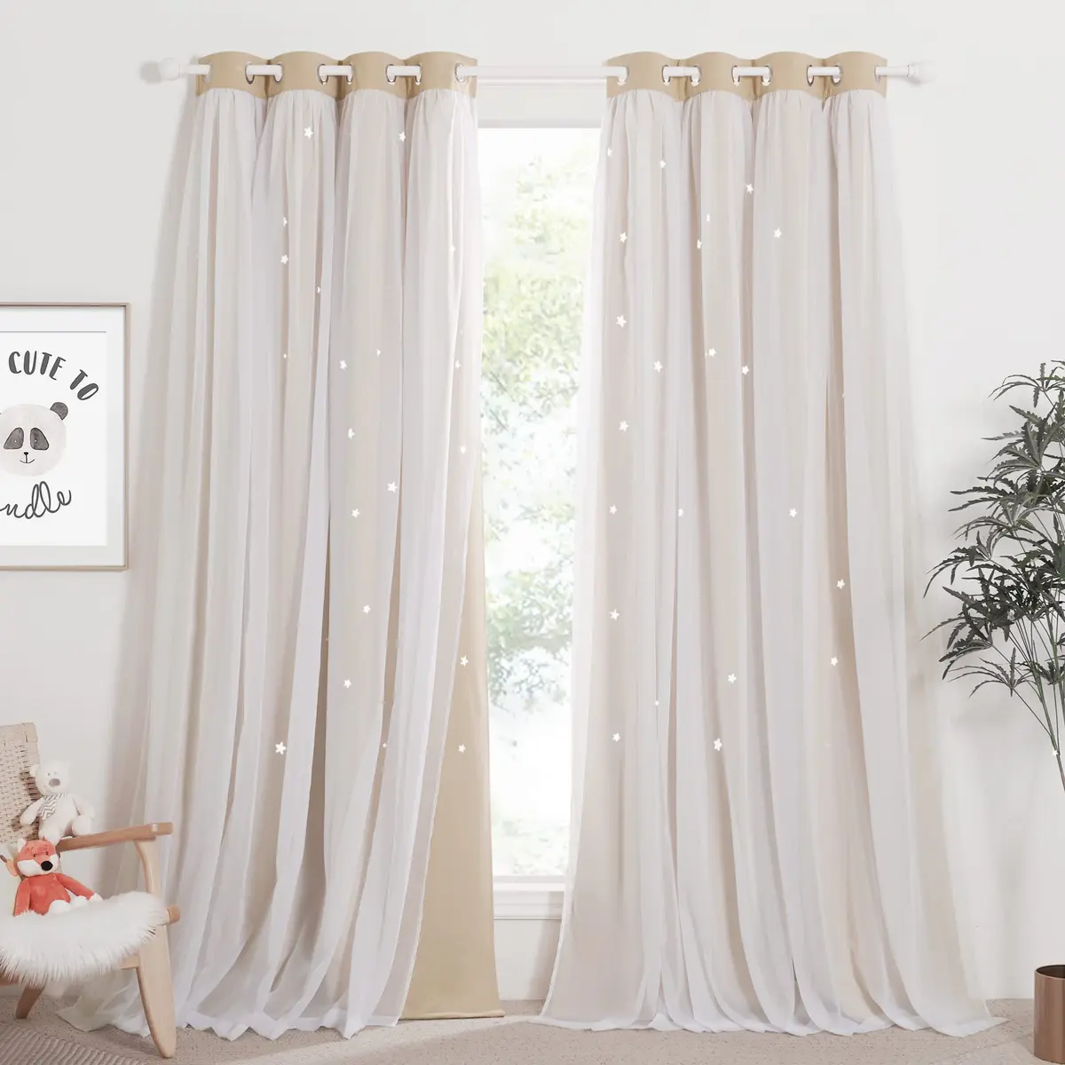 NICETOWN Nursery Curtains for Kids, Star Hollow-Out Blackout Panel W52 x L84 | Double Layer Dreamy Window Decor - main product image