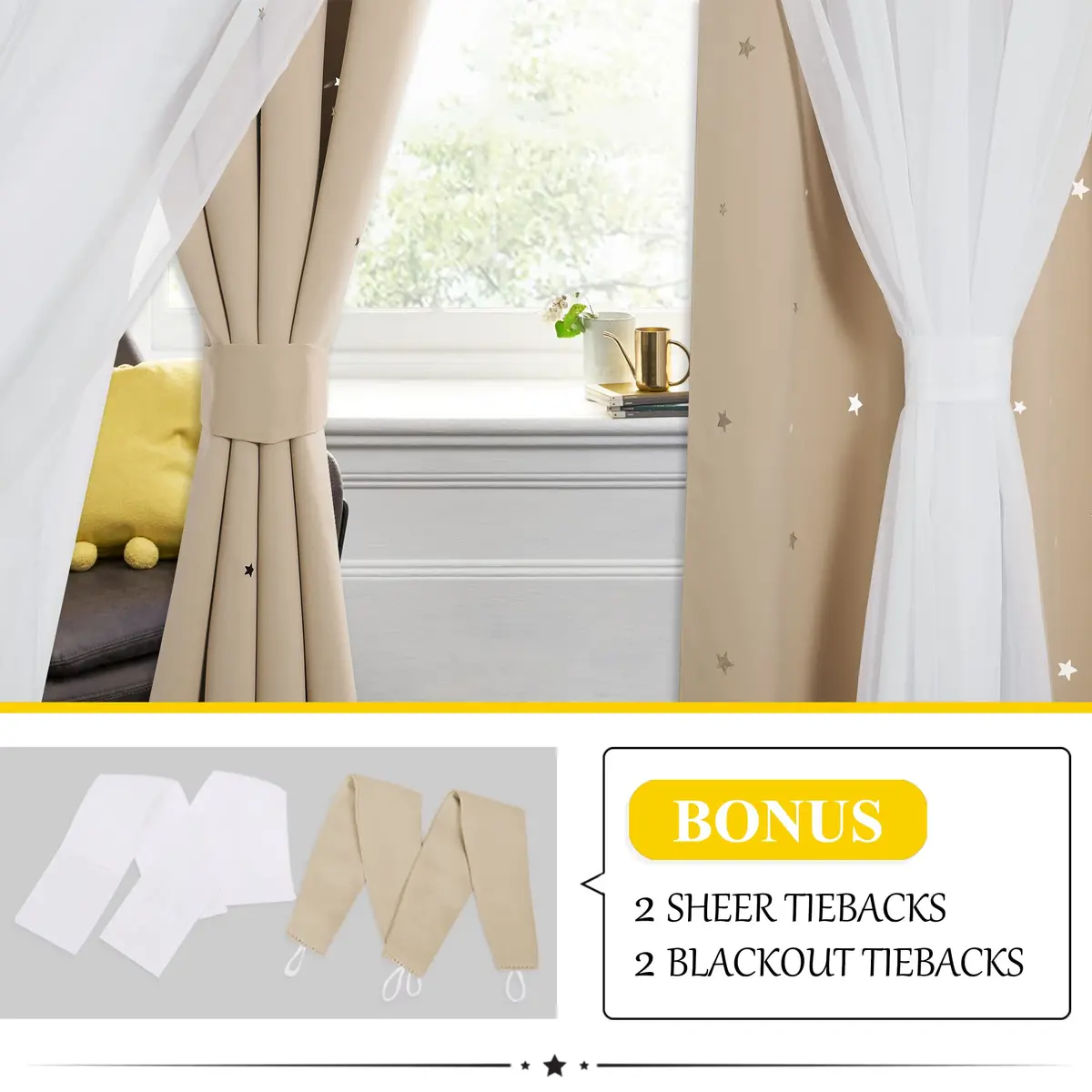 NICETOWN Nursery Curtains for Kids, Star Hollow-Out Blackout Panel W52 x L84 | Double Layer Dreamy Window Decor - view 3