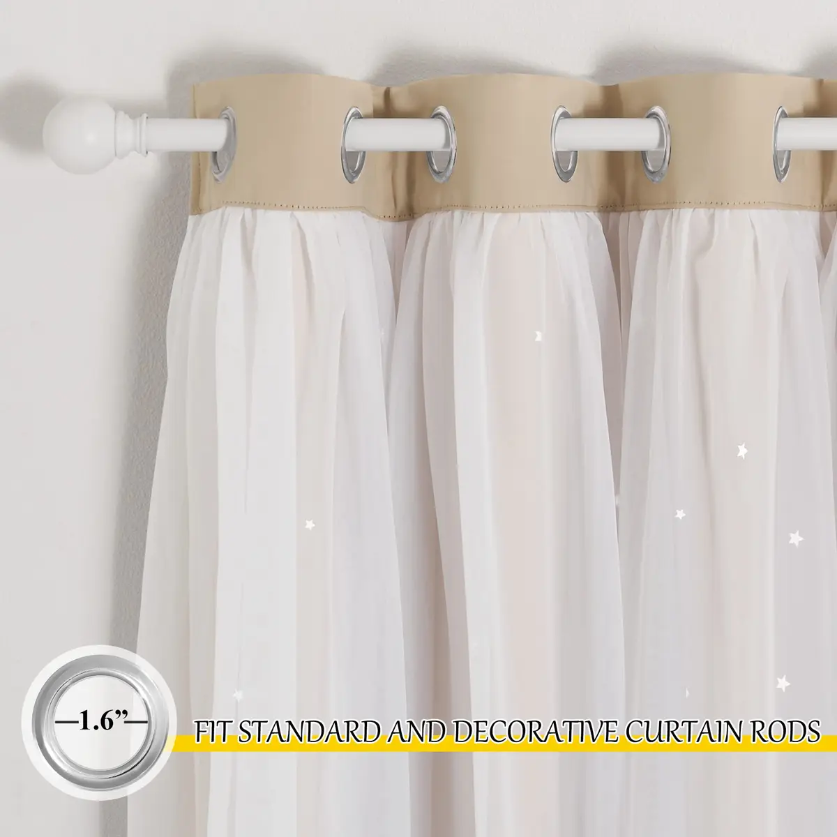 NICETOWN Nursery Curtains for Kids, Star Hollow-Out Blackout Panel W52 x L84 | Double Layer Dreamy Window Decor - view 4