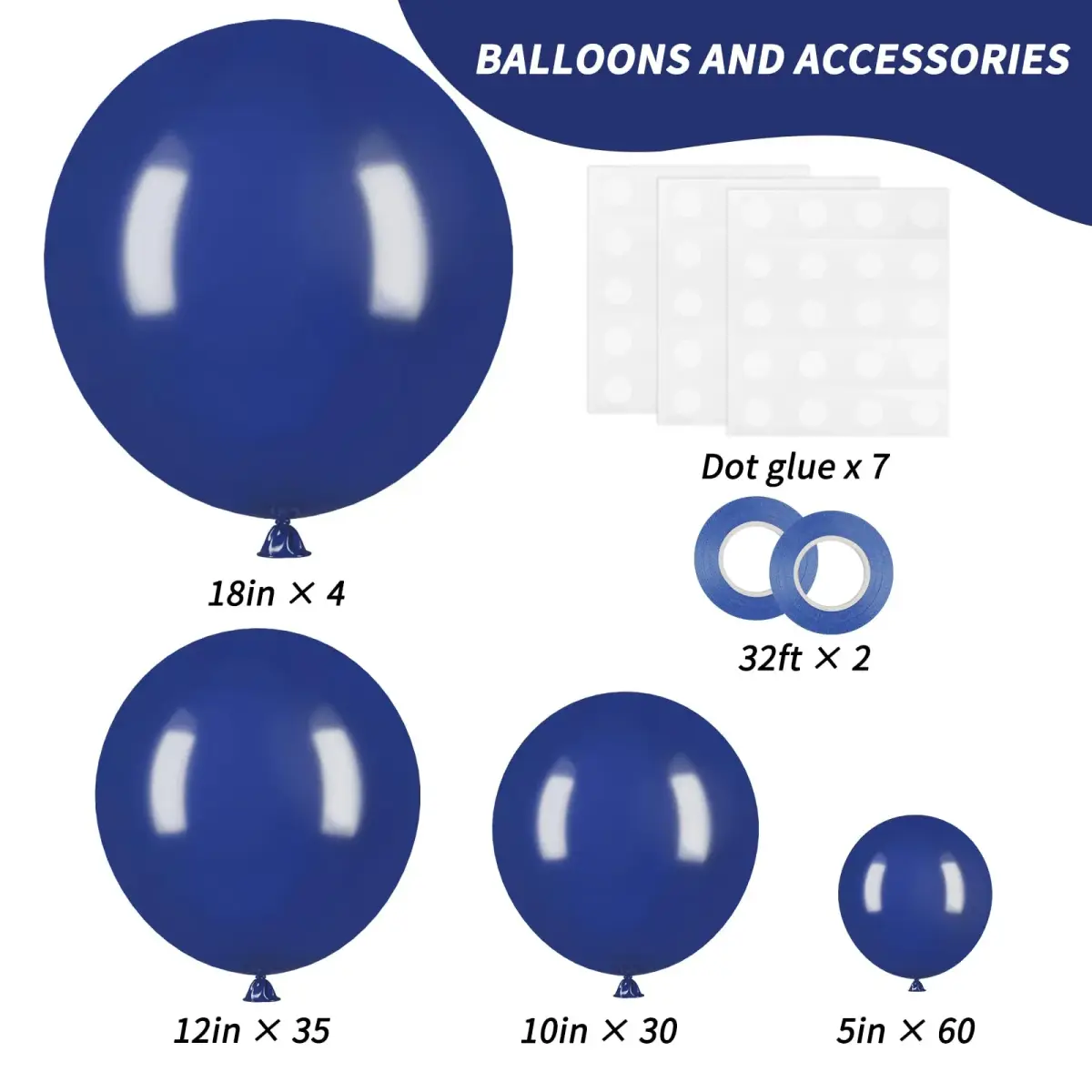 rubfac Navy Blue Balloons 129pcs Assorted Sizes | Party Garland Arch Kit for Birthday Baby Shower Wedding - view 2
