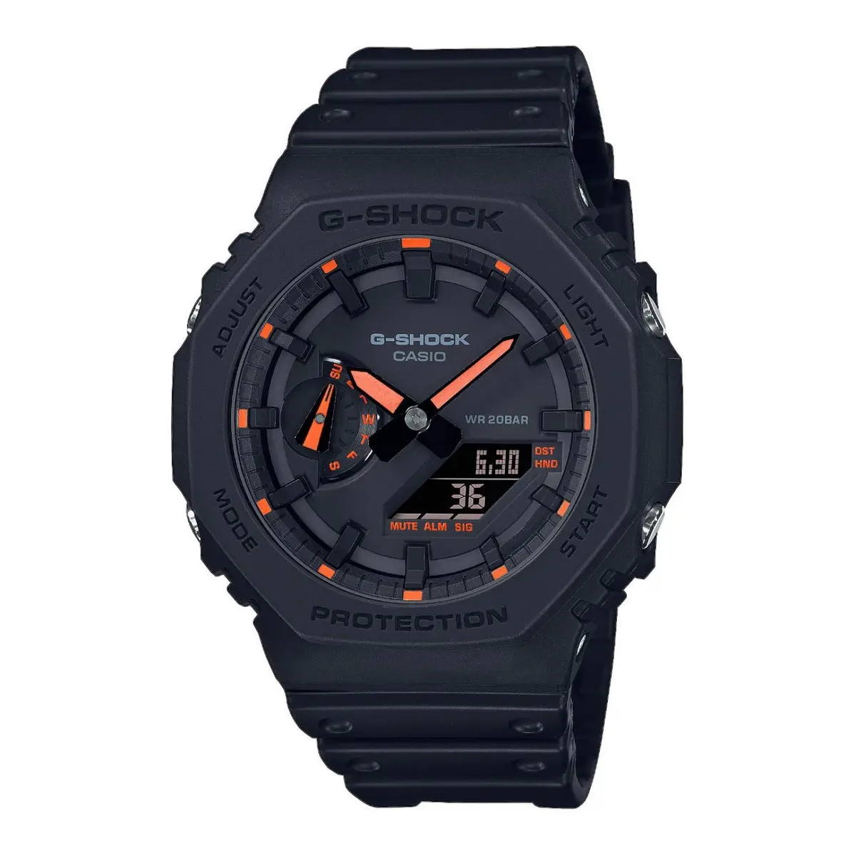 Casio GA-2100-1A4ER G-Shock Neon Accent Quartz Watch for Men, Black/Orange | Durable Resin Case & 200M Water Resistance - main product image