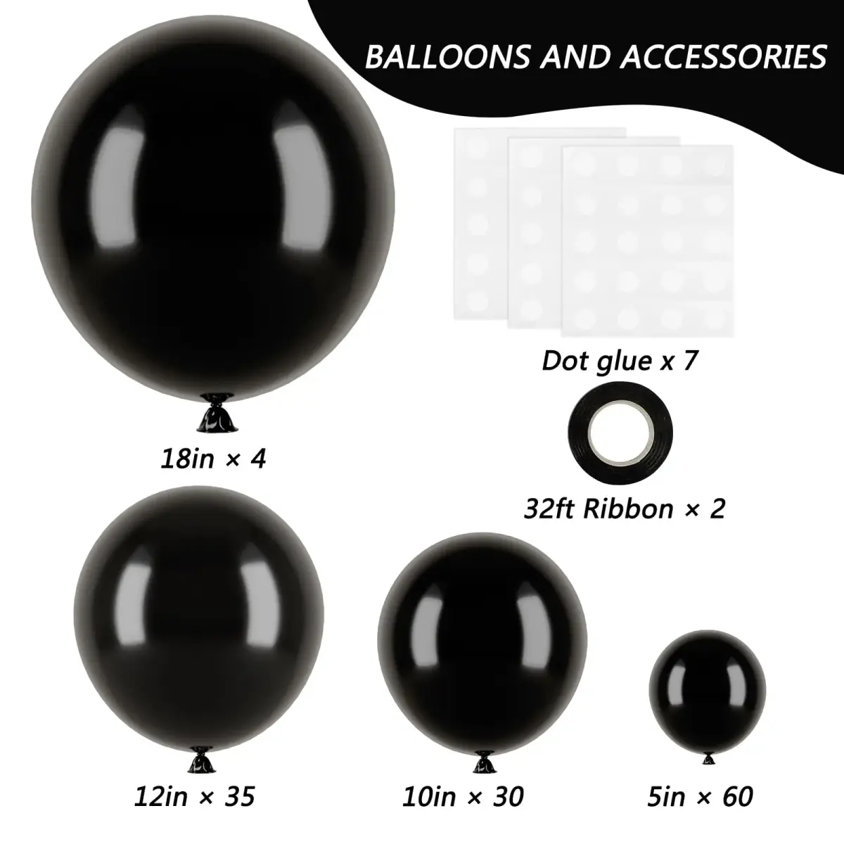RUBFAC Black Balloon Arch Kit 129pcs Assorted Sizes | Premium Latex Party Balloons for Birthdays & Events - view 2