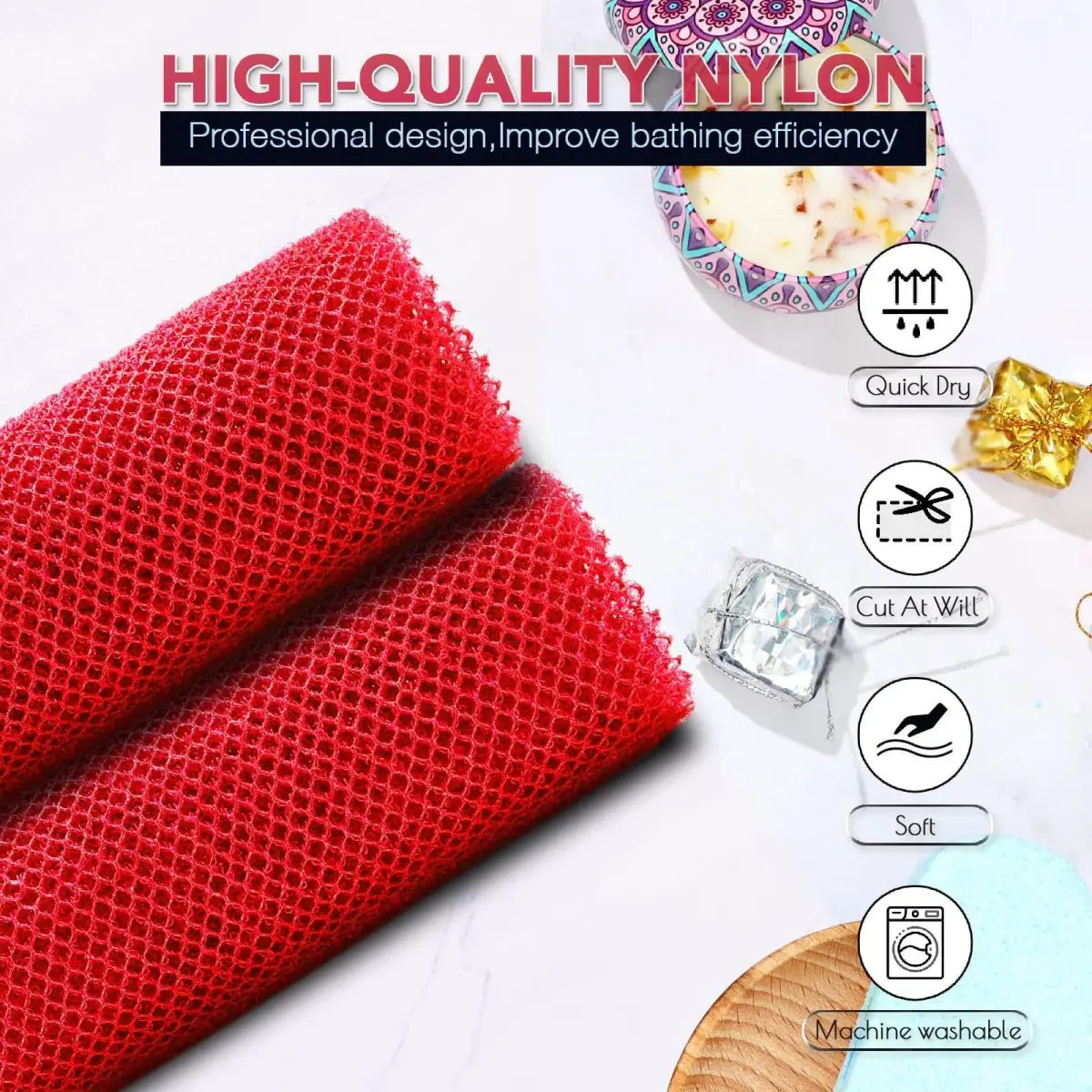 UJFQBH African Net Bath Sponge 80cm (31.5in) | Exfoliating Shower Body Scrubber for Back and Skin - view 4