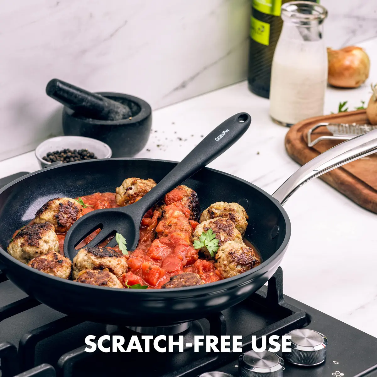 GreenPan 5 Piece Cooking Utensil Set, Silicone Nonstick, Scratch-Free, Black | Versatile Kitchen Tools - view 4